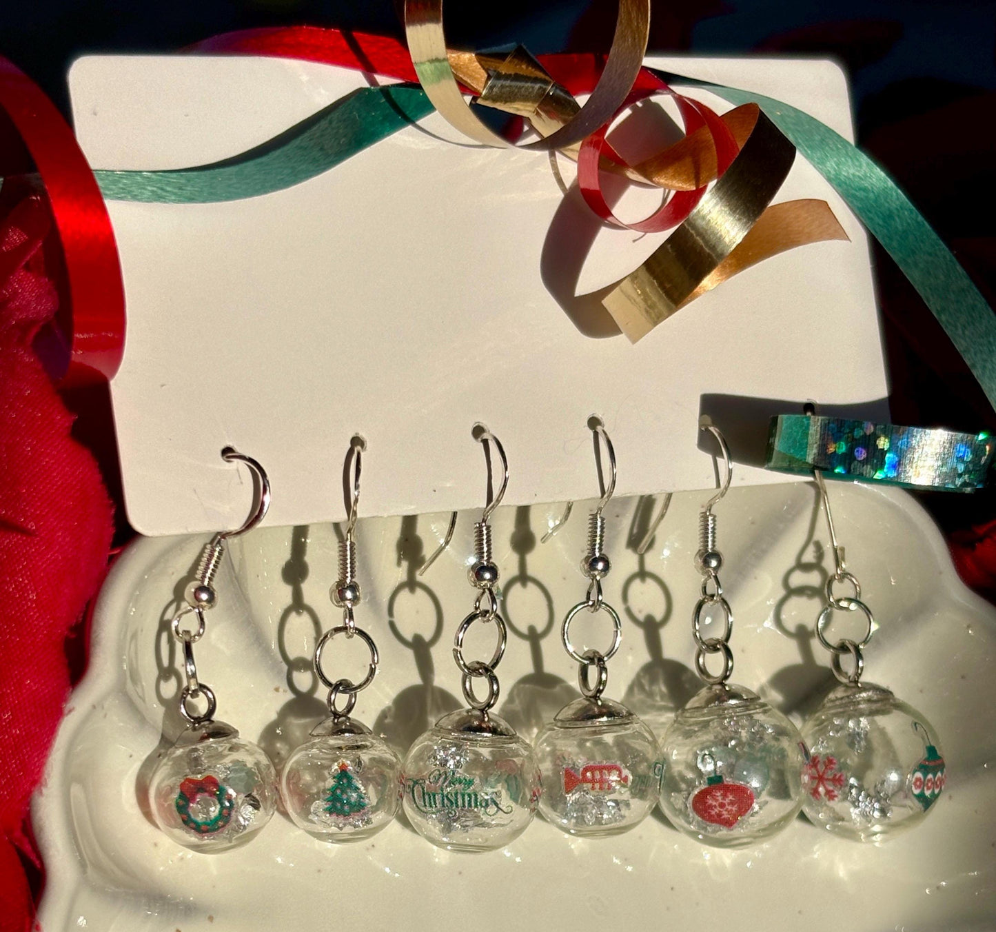 Christmas Globe Ornament Earrings | Set of 3 | Silver Flake Holiday Earrings Consecrated Jewelry Co.