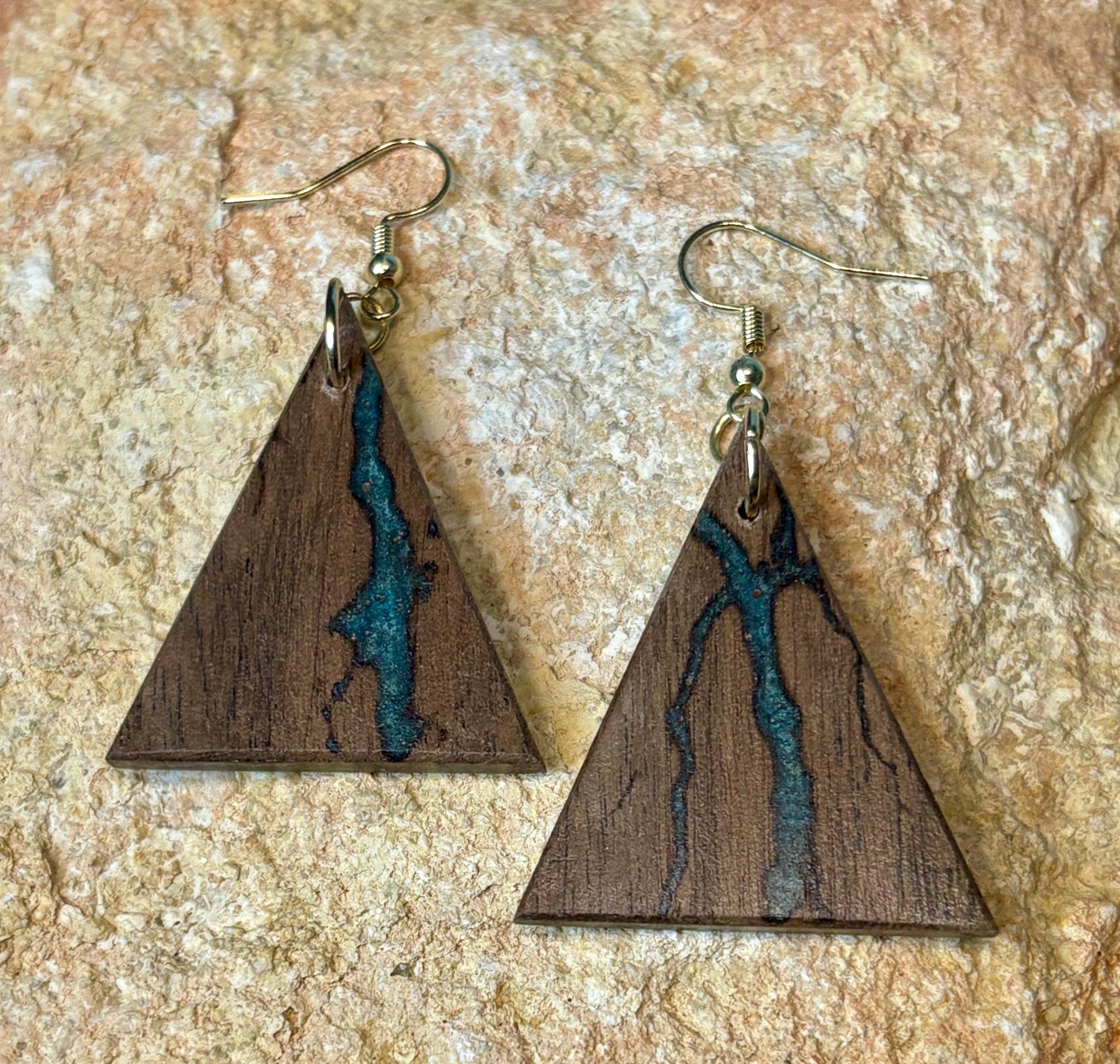Black Walnut Geometric Triangle Earrings | Teal Turquoise Resin Earrings Consecrated Jewelry Co.