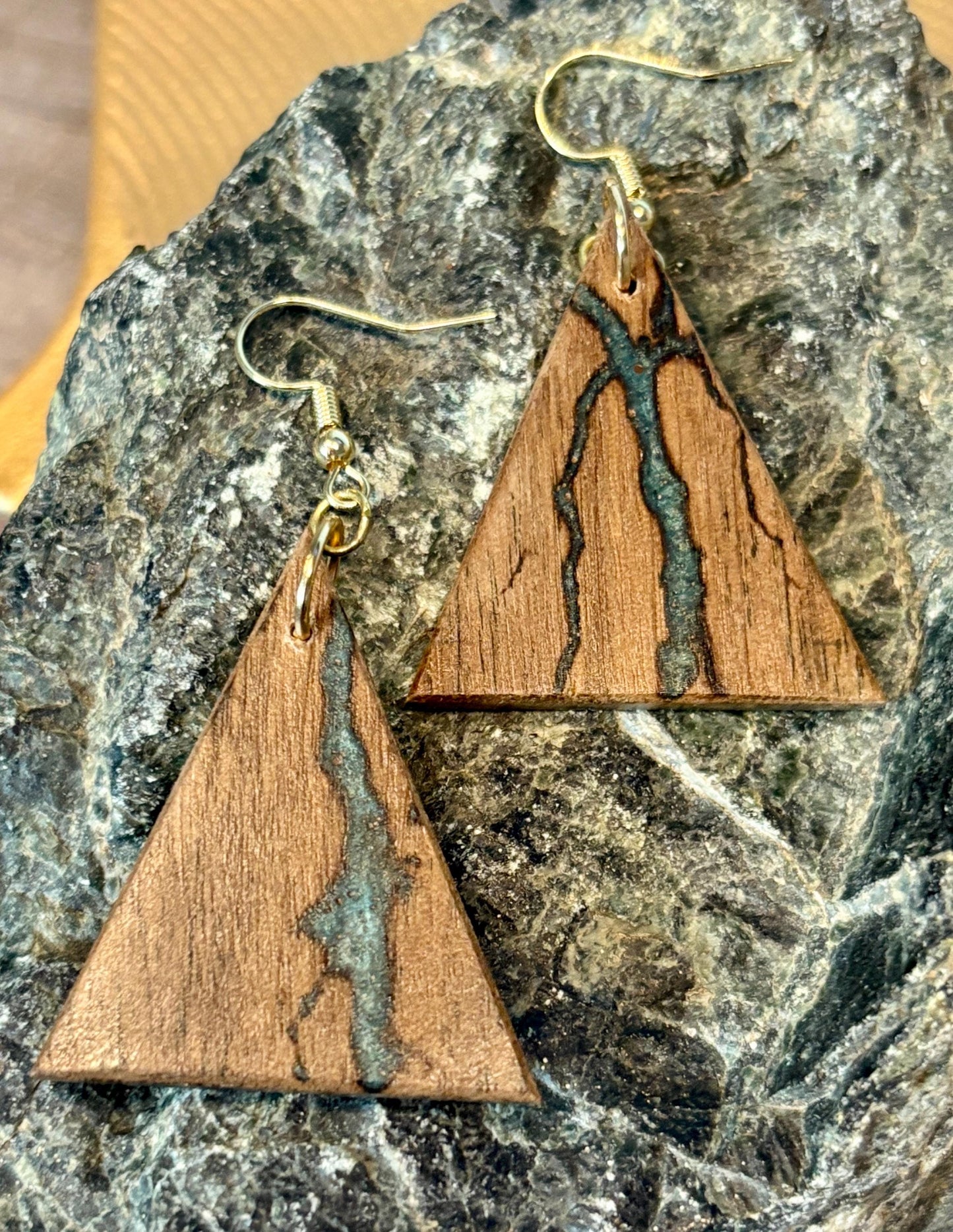 Black Walnut Geometric Triangle Earrings | Teal Turquoise Resin Earrings Consecrated Jewelry Co.