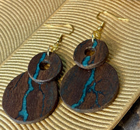 Black Walnut Dangle Earrings | Teal Resin Inlay Boho Wood Earrings Consecrated Jewelry Co.
