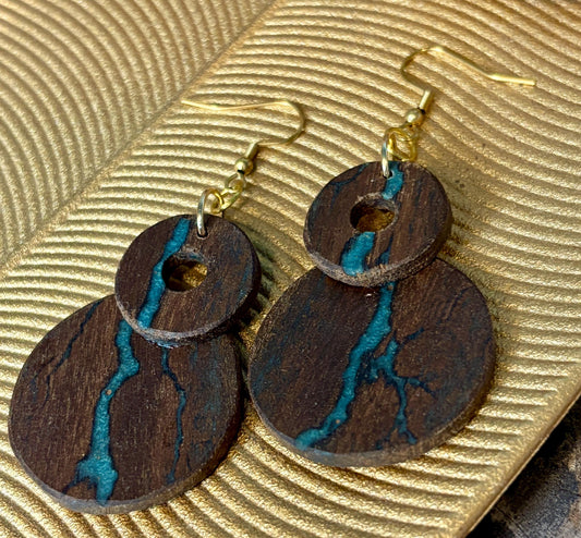 Black Walnut Dangle Earrings | Teal Resin Inlay Boho Wood Earrings Consecrated Jewelry Co.