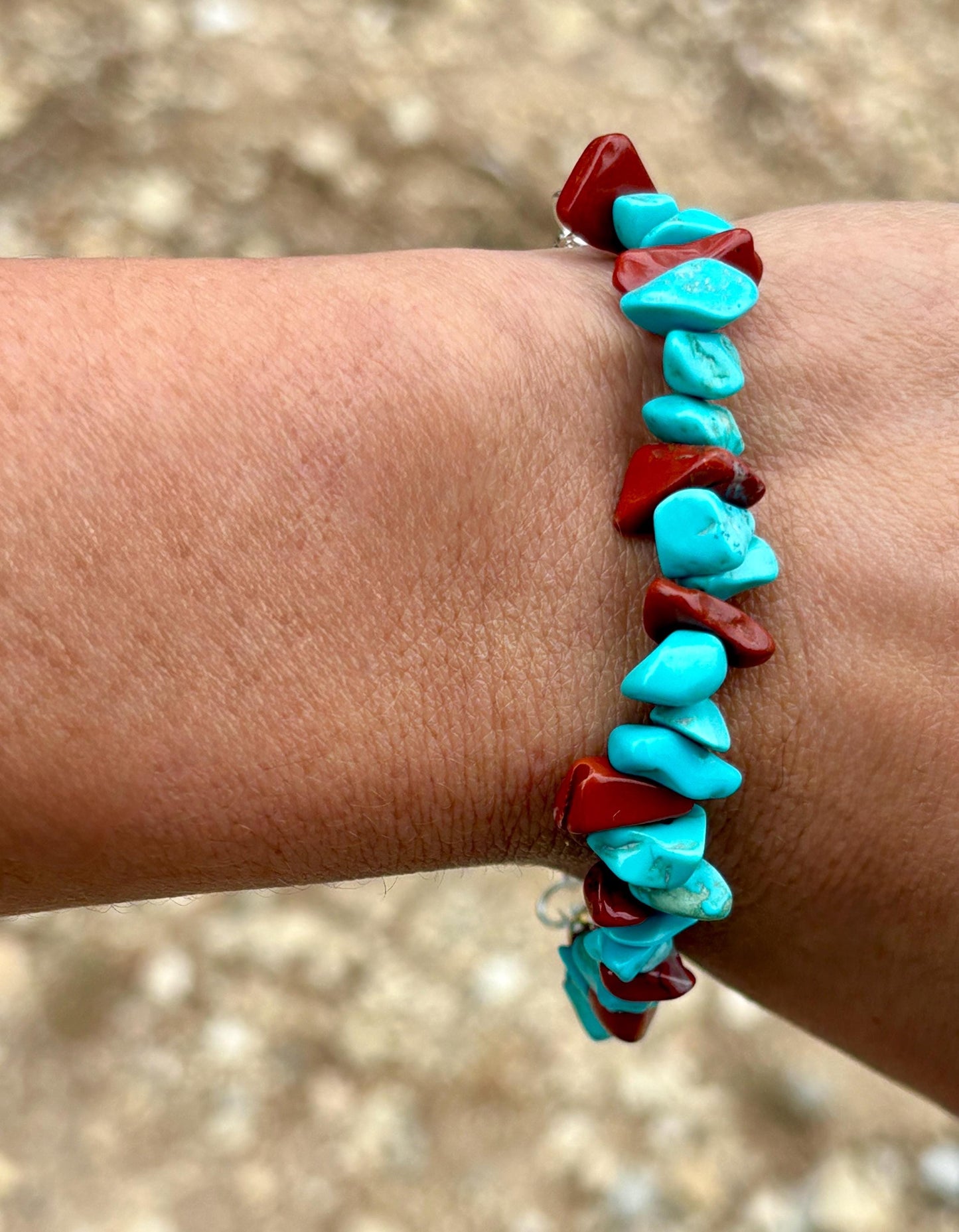 Teal Turquoise & Orange Rock Bead Bracelet | Silver Adjustable Chain | Consecrated Jewelry Co. Bracelets Consecrated Jewelry Co.