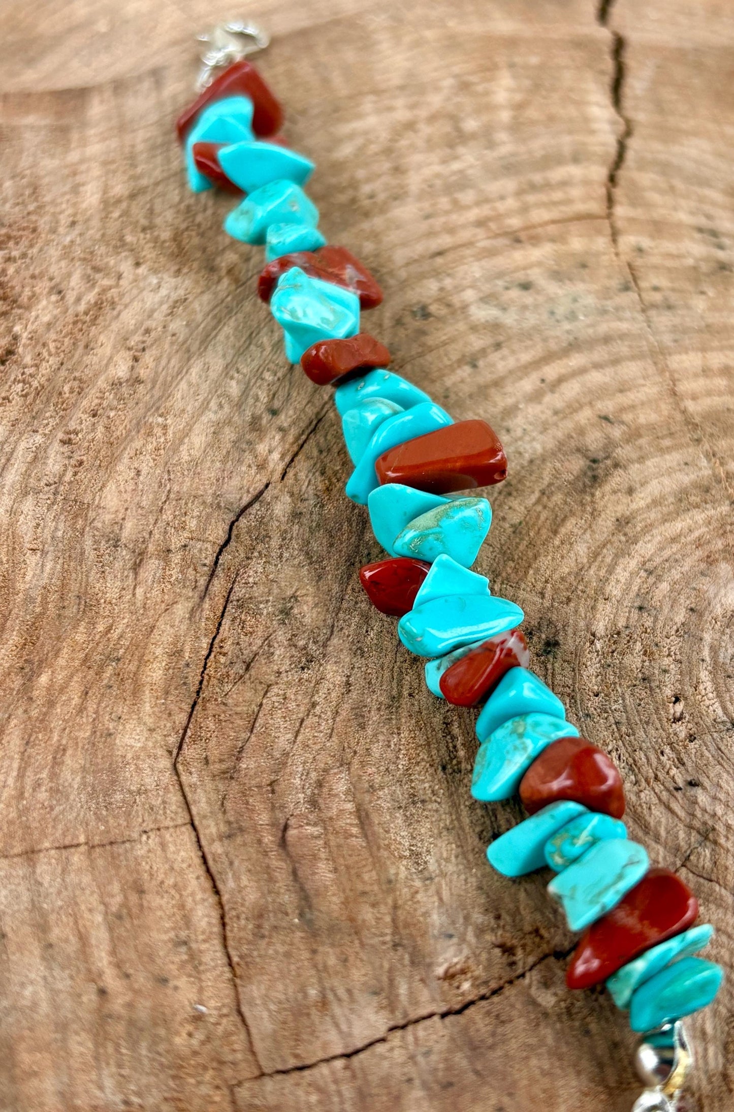 Teal Turquoise & Orange Rock Bead Bracelet | Silver Adjustable Chain | Consecrated Jewelry Co. Bracelets Consecrated Jewelry Co.