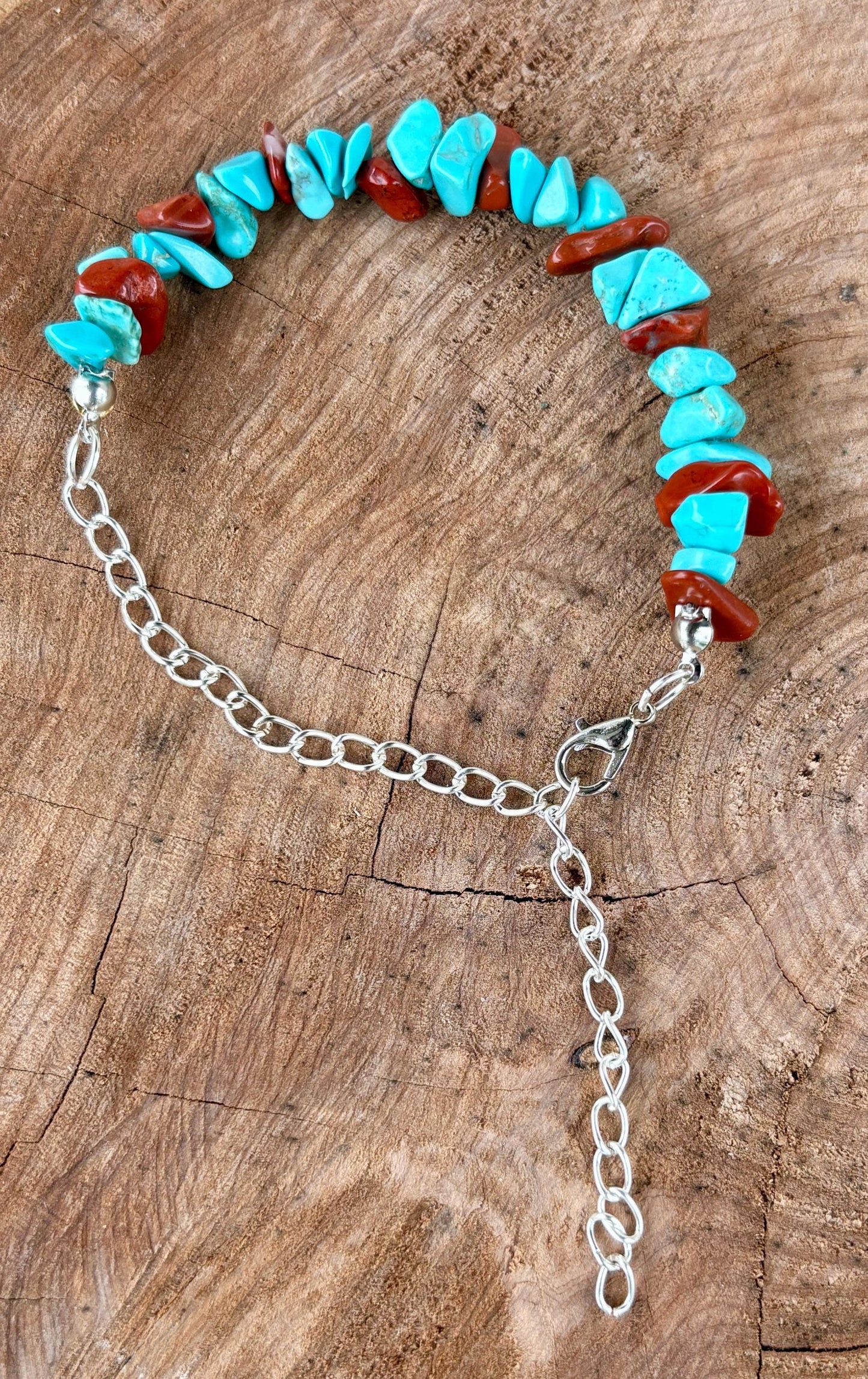 Teal Turquoise & Orange Rock Bead Bracelet | Silver Adjustable Chain | Consecrated Jewelry Co. Bracelets Consecrated Jewelry Co.