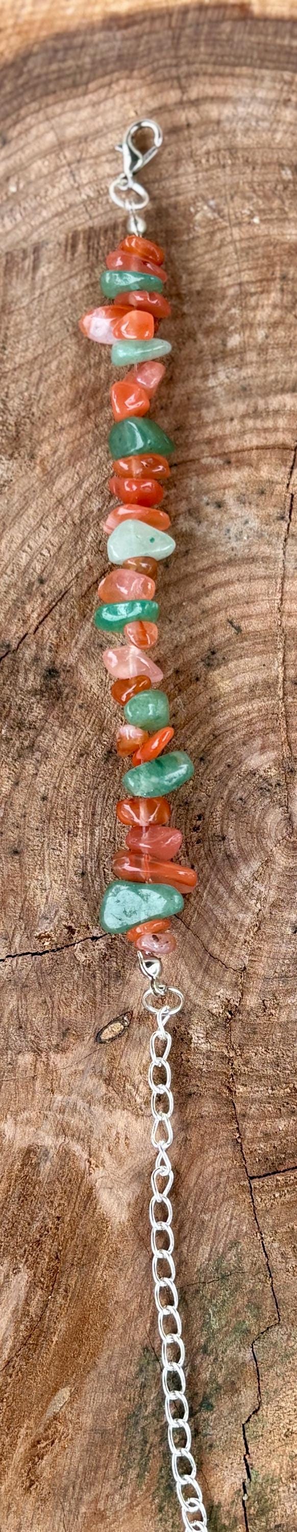 Orange & Seafoam Green Rock Stone Beaded Bracelet | Silver Chain Bracelets Consecrated Jewelry Co.