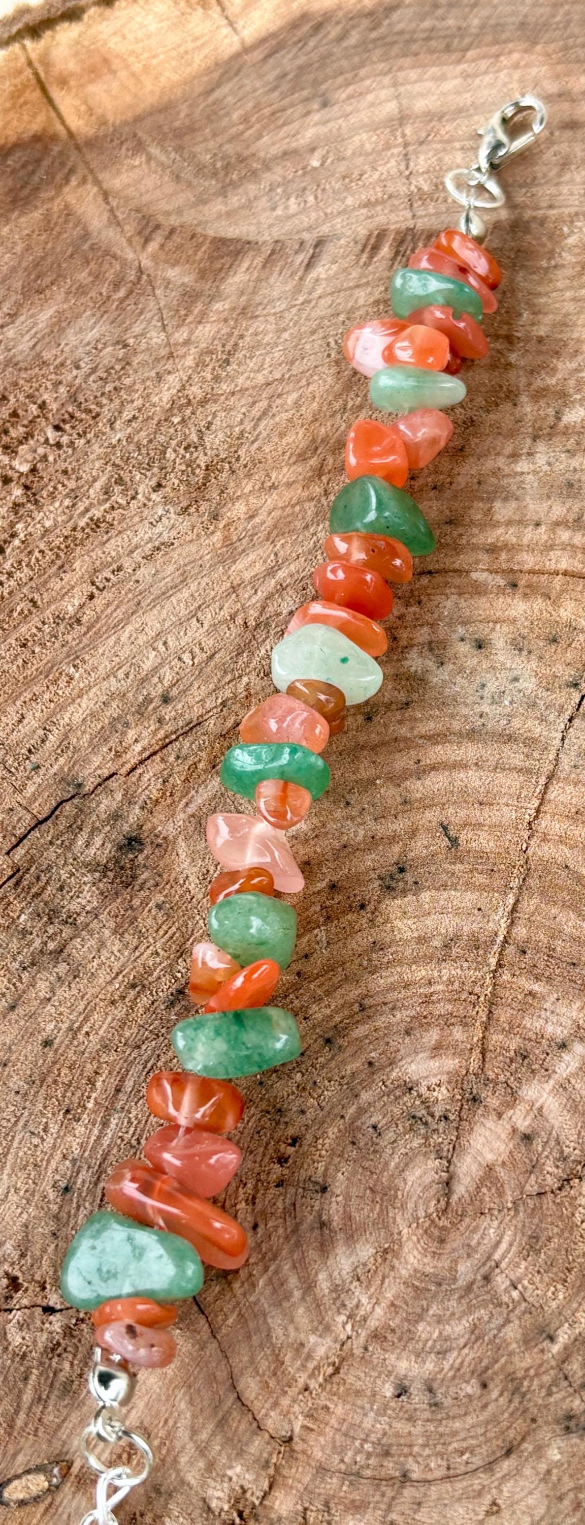Orange & Seafoam Green Rock Stone Beaded Bracelet | Silver Chain Bracelets Consecrated Jewelry Co.