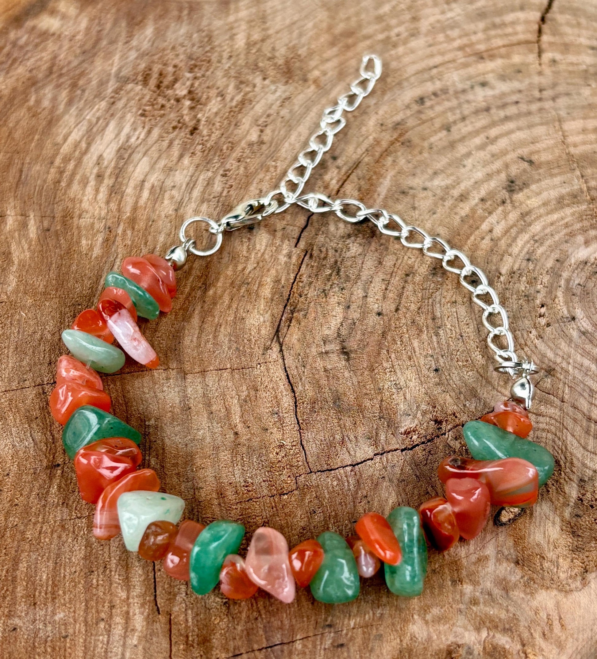 Orange & Seafoam Green Rock Stone Beaded Bracelet | Silver Chain Bracelets Consecrated Jewelry Co.