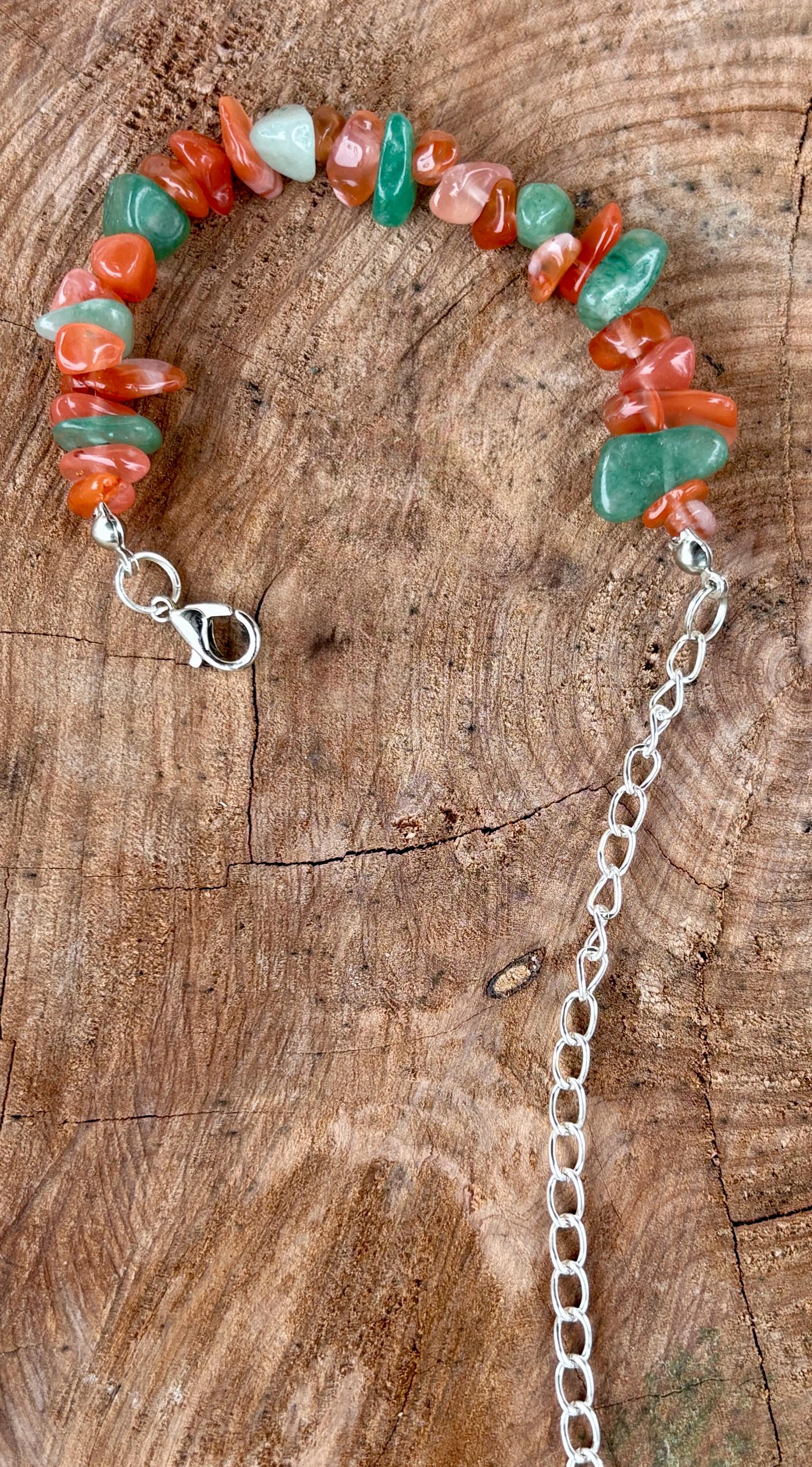Orange & Seafoam Green Rock Stone Beaded Bracelet | Silver Chain Bracelets Consecrated Jewelry Co.