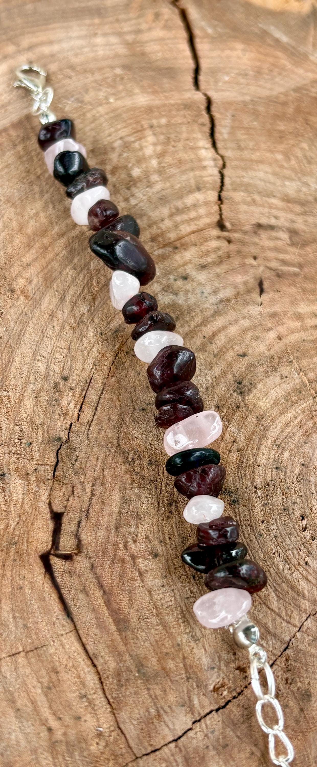 Stone Rock Beaded Bracelet | Maroon Pink & White | Silver Chain Bracelets Consecrated Jewelry Co.
