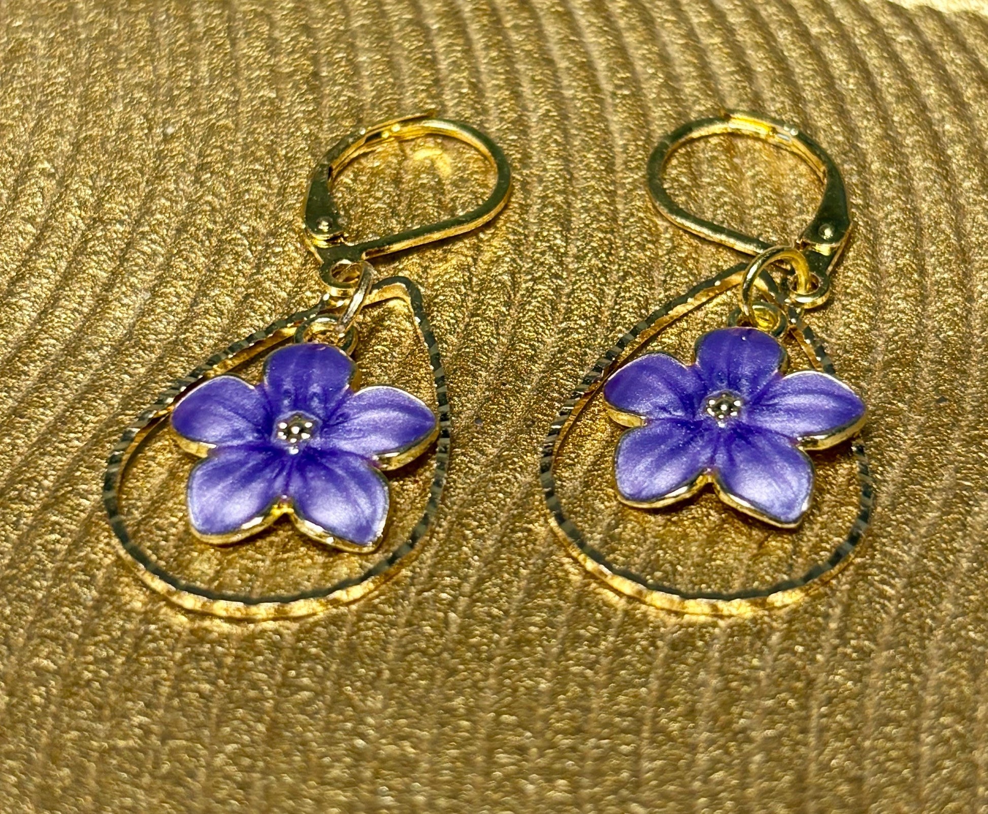 Gold Teardrop Earrings | Dainty Purple Flower Floral Huggie Earrings Consecrated Jewelry Co.