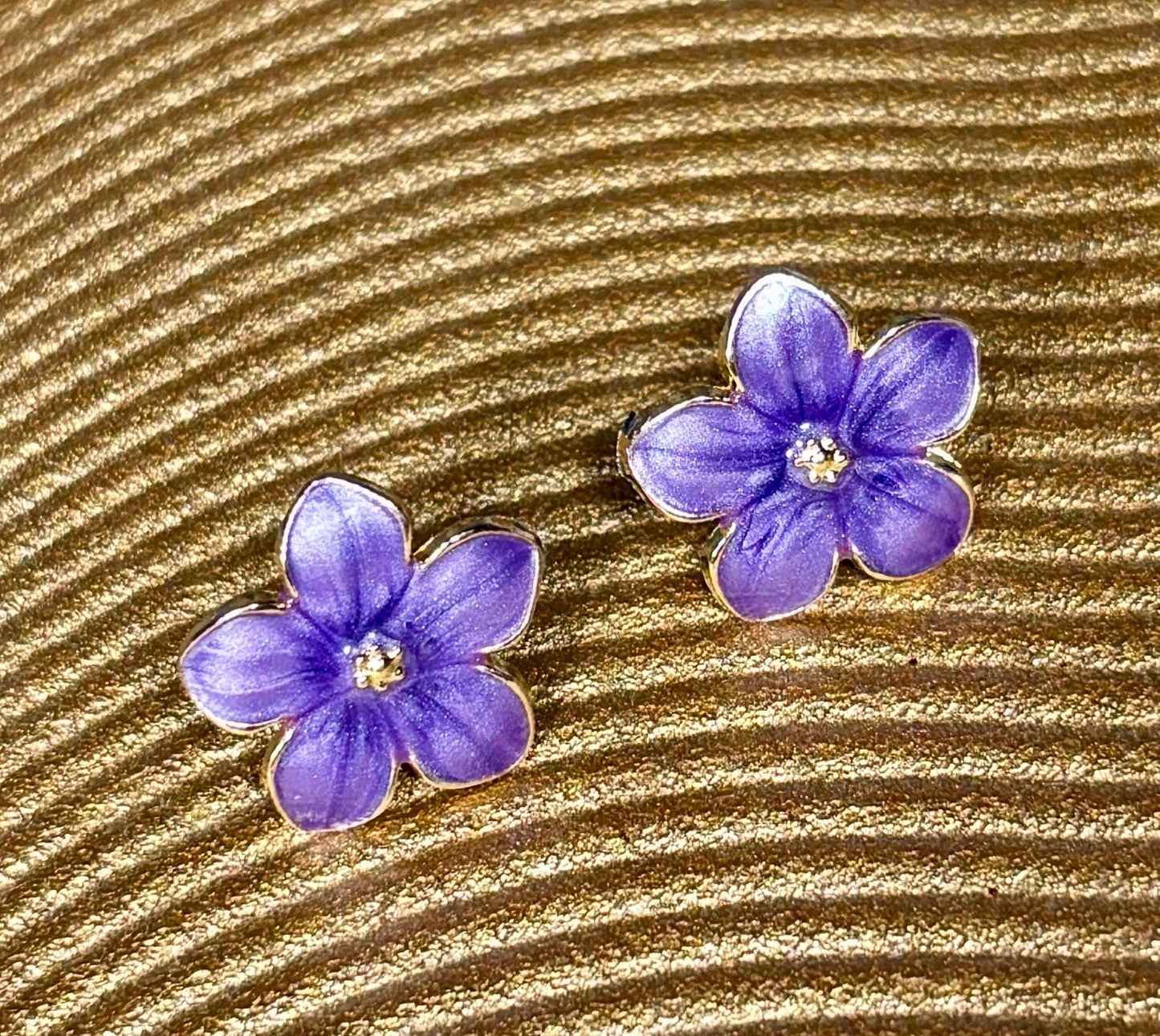 Gold Flower Stud Earrings | Purple Enamel Floral Earrings Consecrated Jewelry Co.