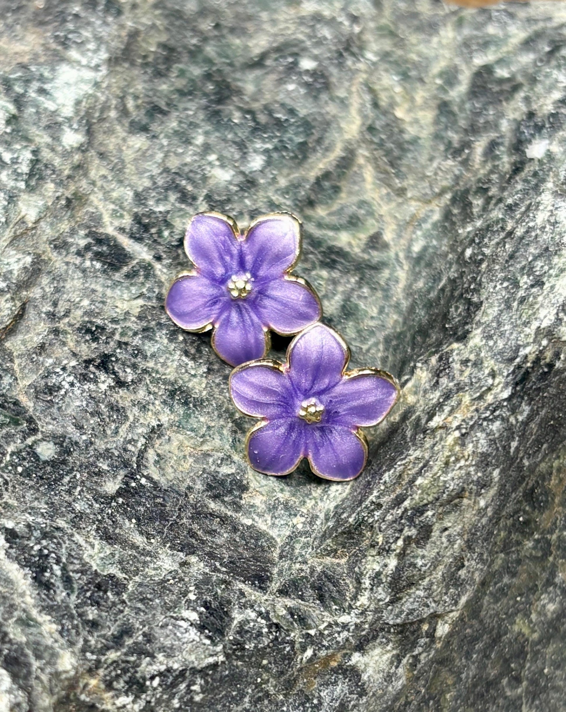 Gold Flower Stud Earrings | Purple Enamel Floral Earrings Consecrated Jewelry Co.