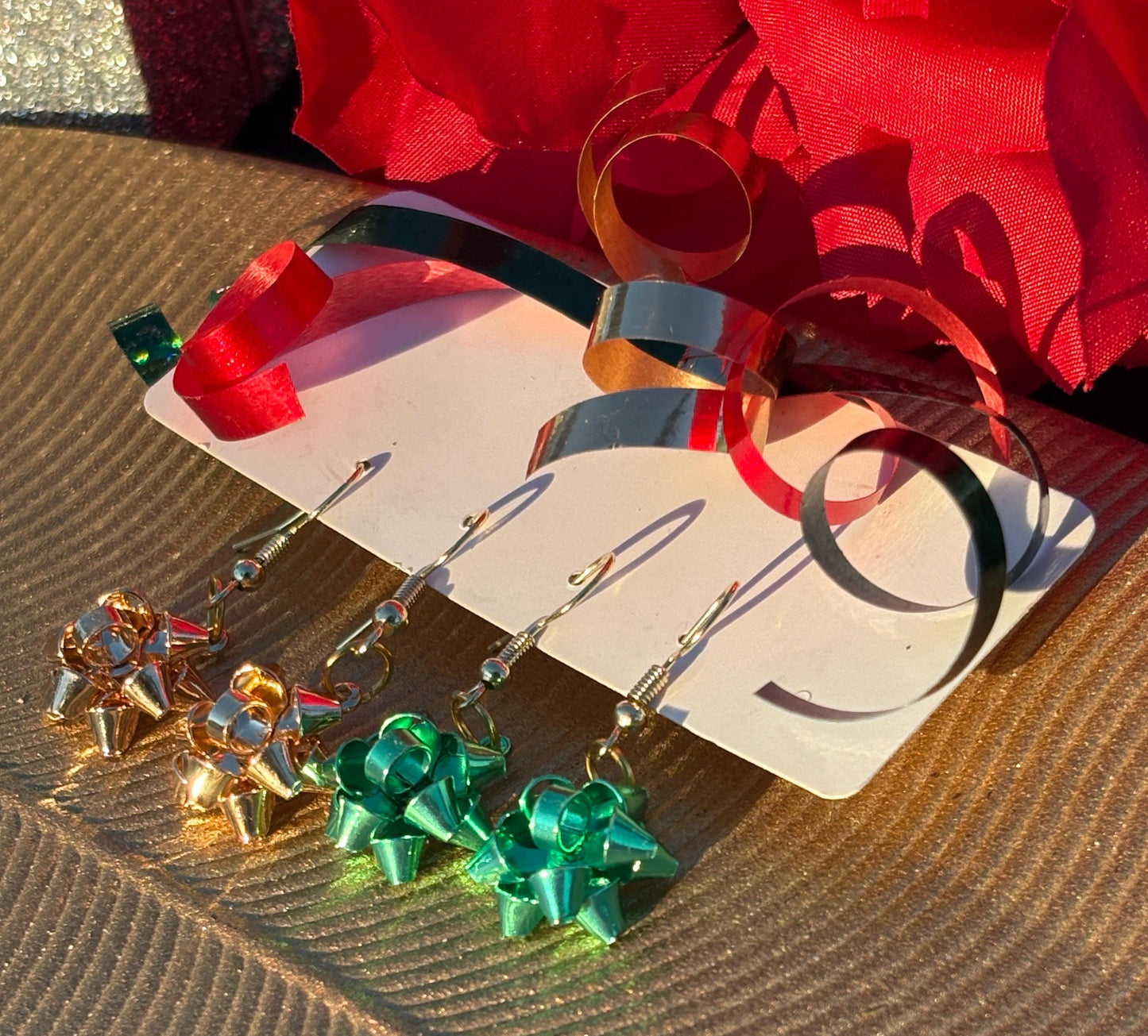 Christmas Bow Dangle Earrings | Colorful Holiday Metal Bows Earrings Consecrated Jewelry Co.