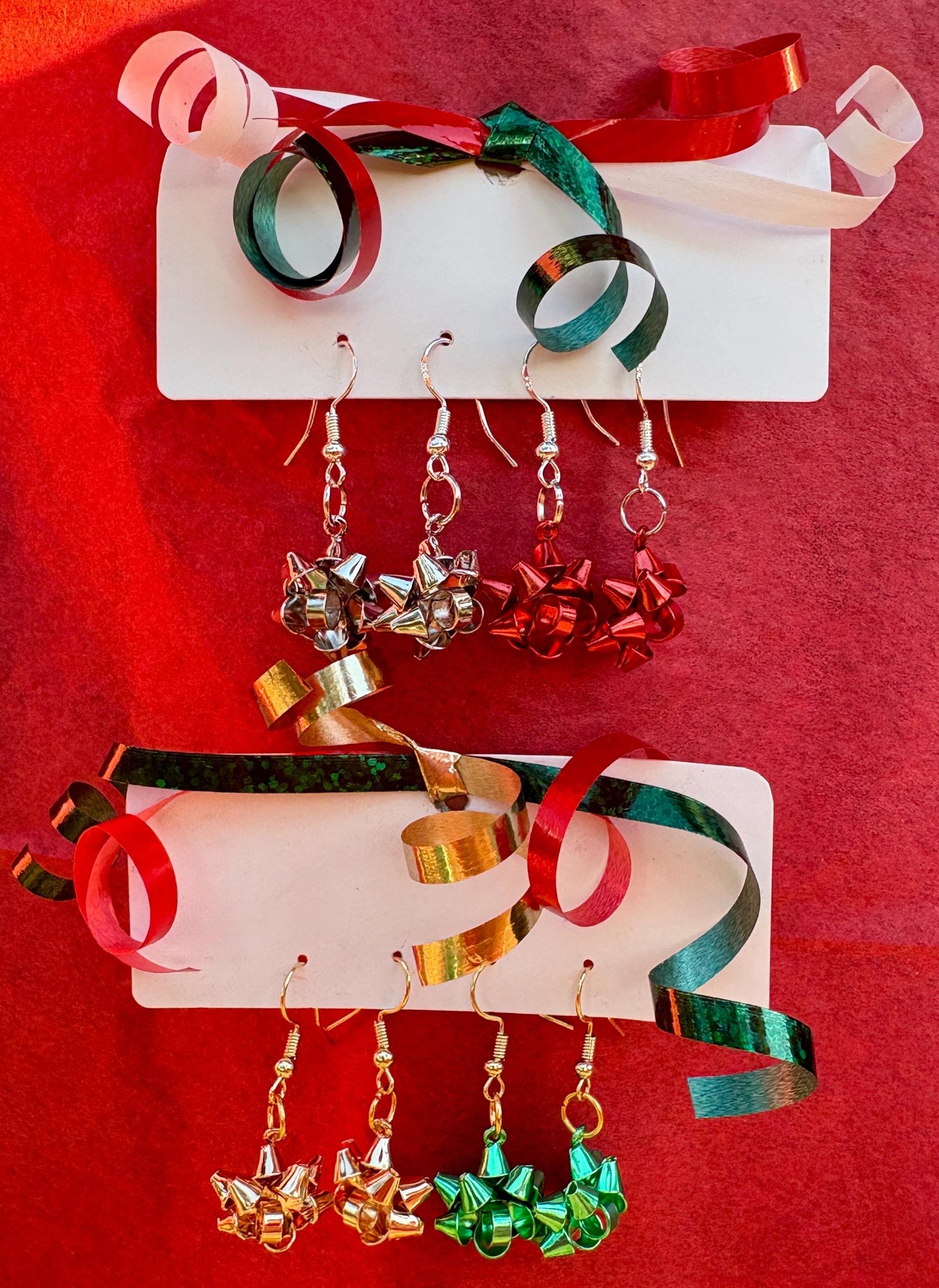 Christmas Bow Dangle Earrings | Colorful Holiday Metal Bows Earrings Consecrated Jewelry Co.