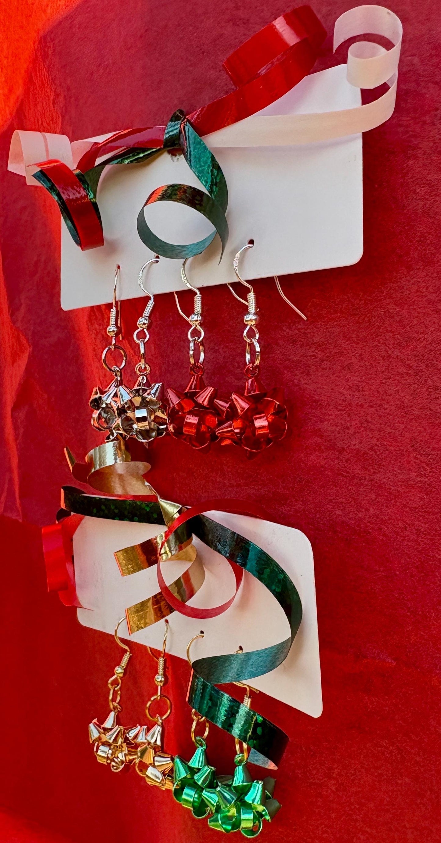 Christmas Bow Dangle Earrings | Colorful Holiday Metal Bows Earrings Consecrated Jewelry Co.