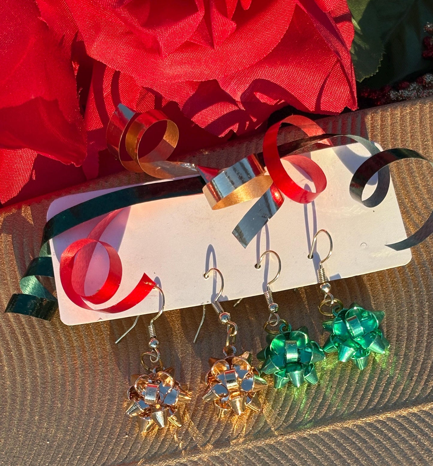 Christmas Bow Dangle Earrings | Colorful Holiday Metal Bows Earrings Consecrated Jewelry Co.