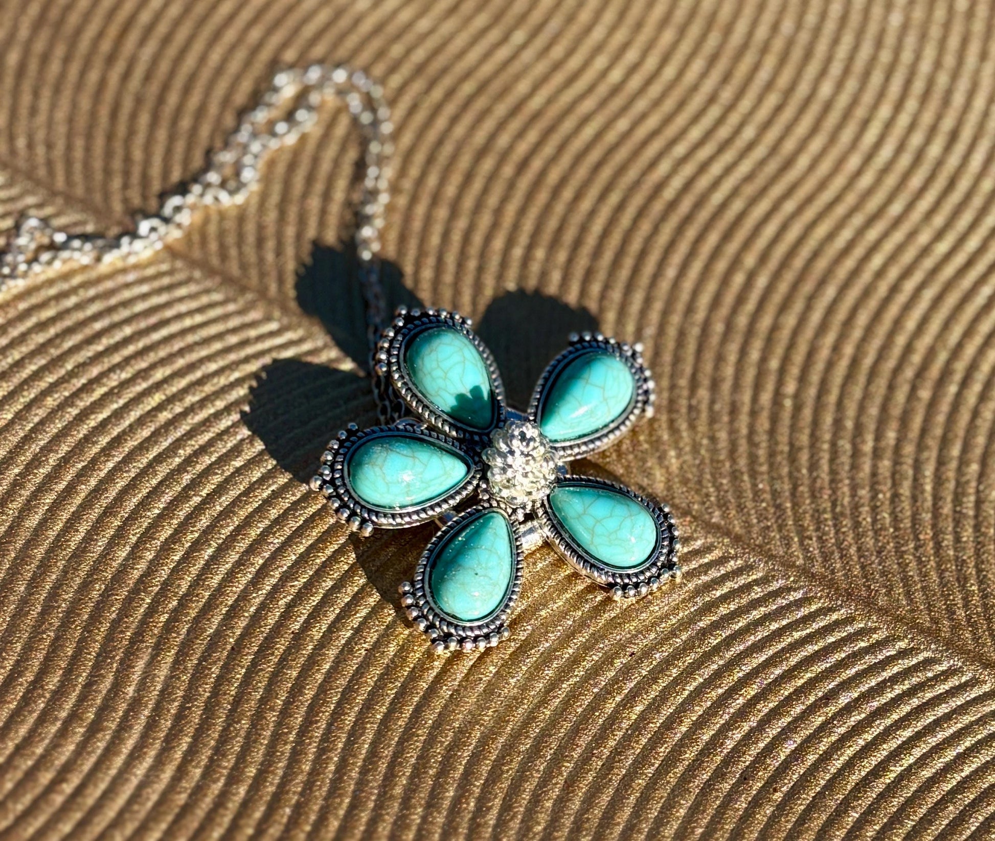 Turquoise Flower Pendant Necklace | Silver Boho Sunburst Teal Necklaces Consecrated Jewelry Co.
