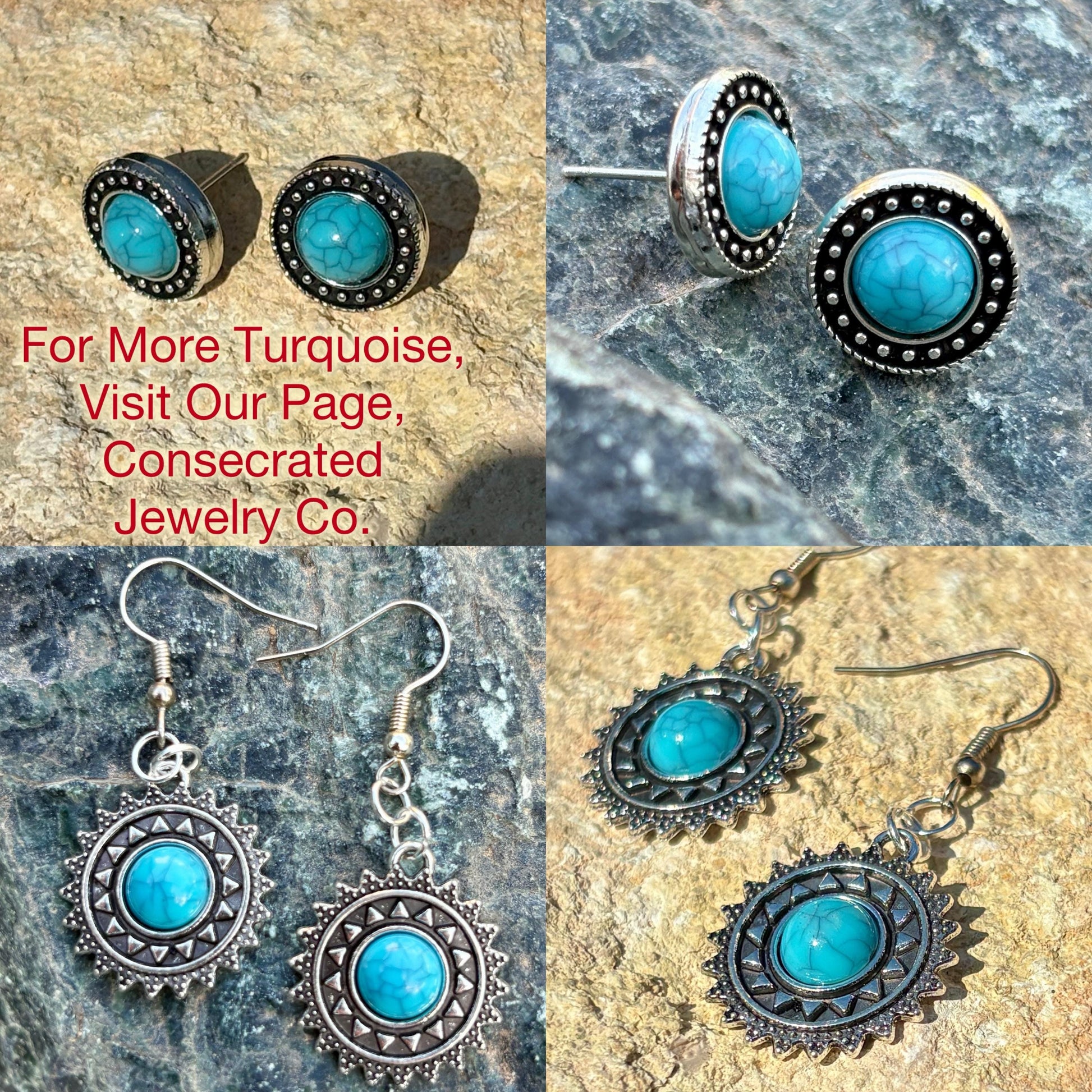 Turquoise Flower Pendant Necklace | Silver Boho Sunburst Teal Necklaces Consecrated Jewelry Co.