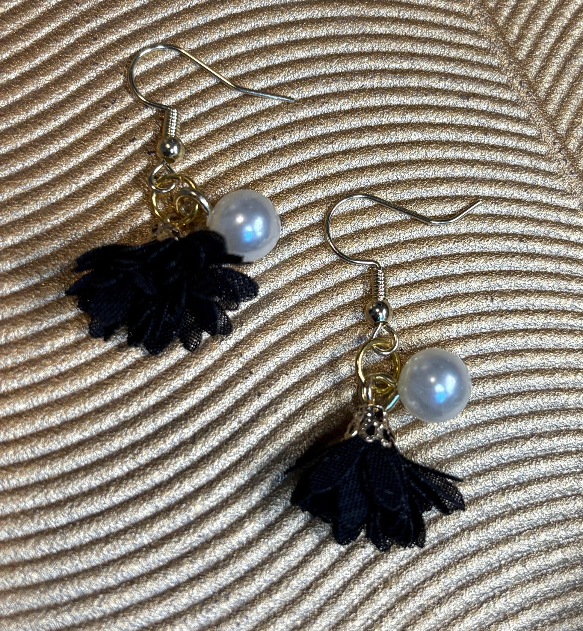 Handmade Floral Fabric Dangle Earrings | Pearl Gold Earrings Consecrated Jewelry Co.