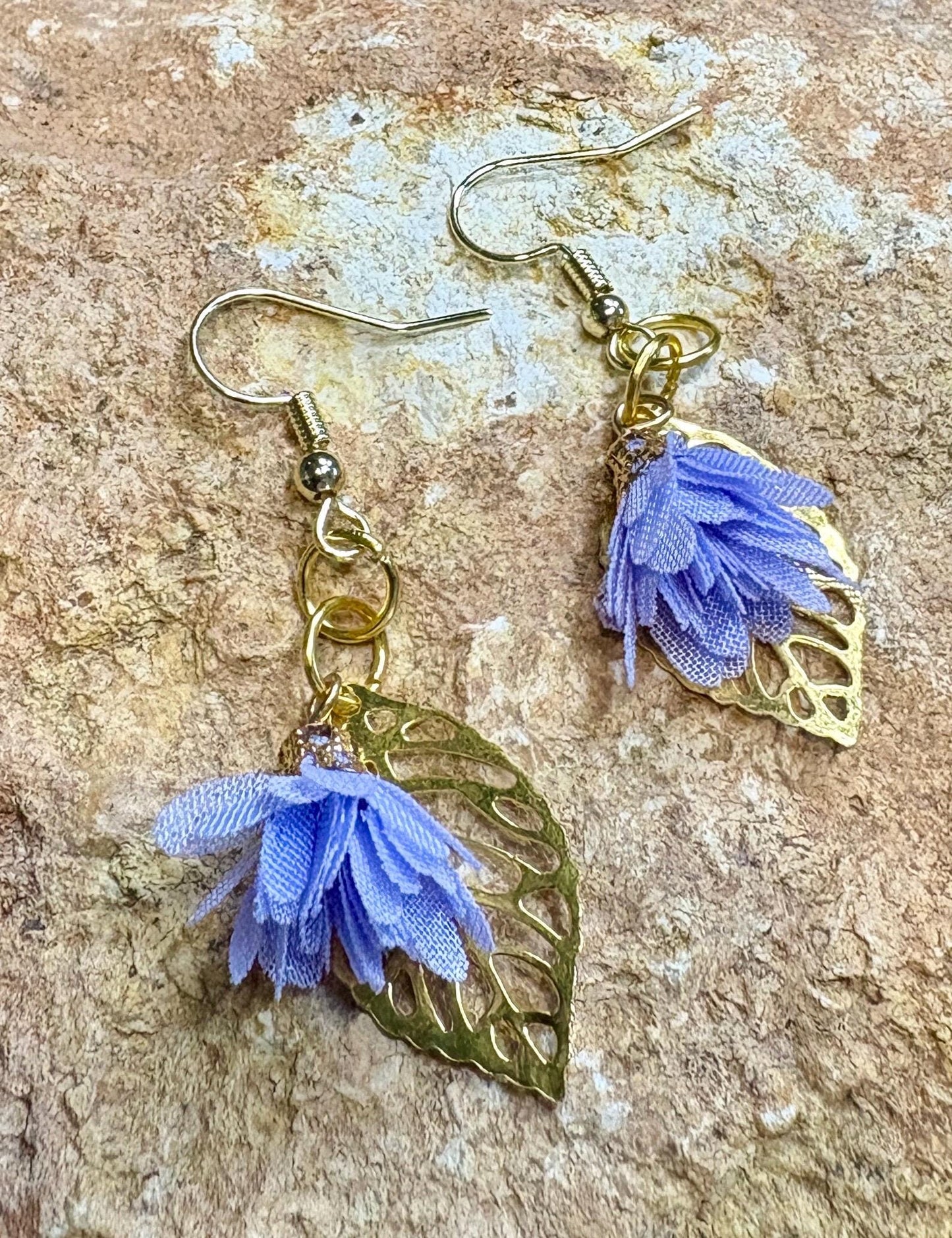 Handmade Gold Leaf Dangle Earrings | Fabric Floral Charm Earrings Consecrated Jewelry Co.