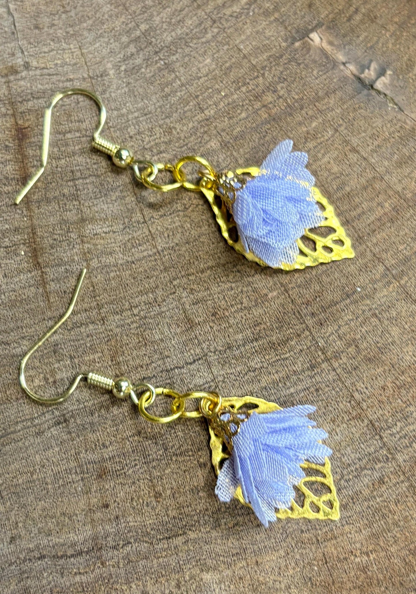 Handmade Gold Leaf Dangle Earrings | Fabric Floral Charm Earrings Consecrated Jewelry Co.