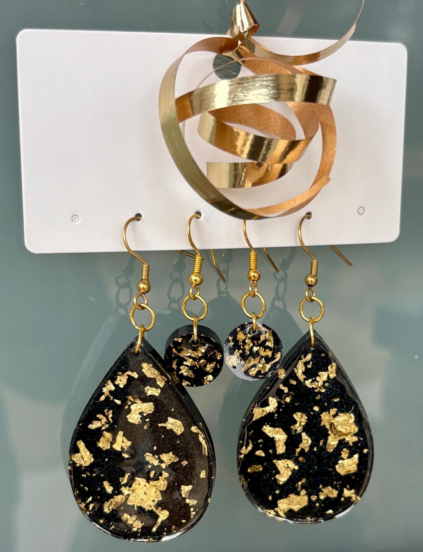 Handmade Glitter Resin Dangle Earrings | Black Gold Silver New Year's Earrings Consecrated Jewelry Co.