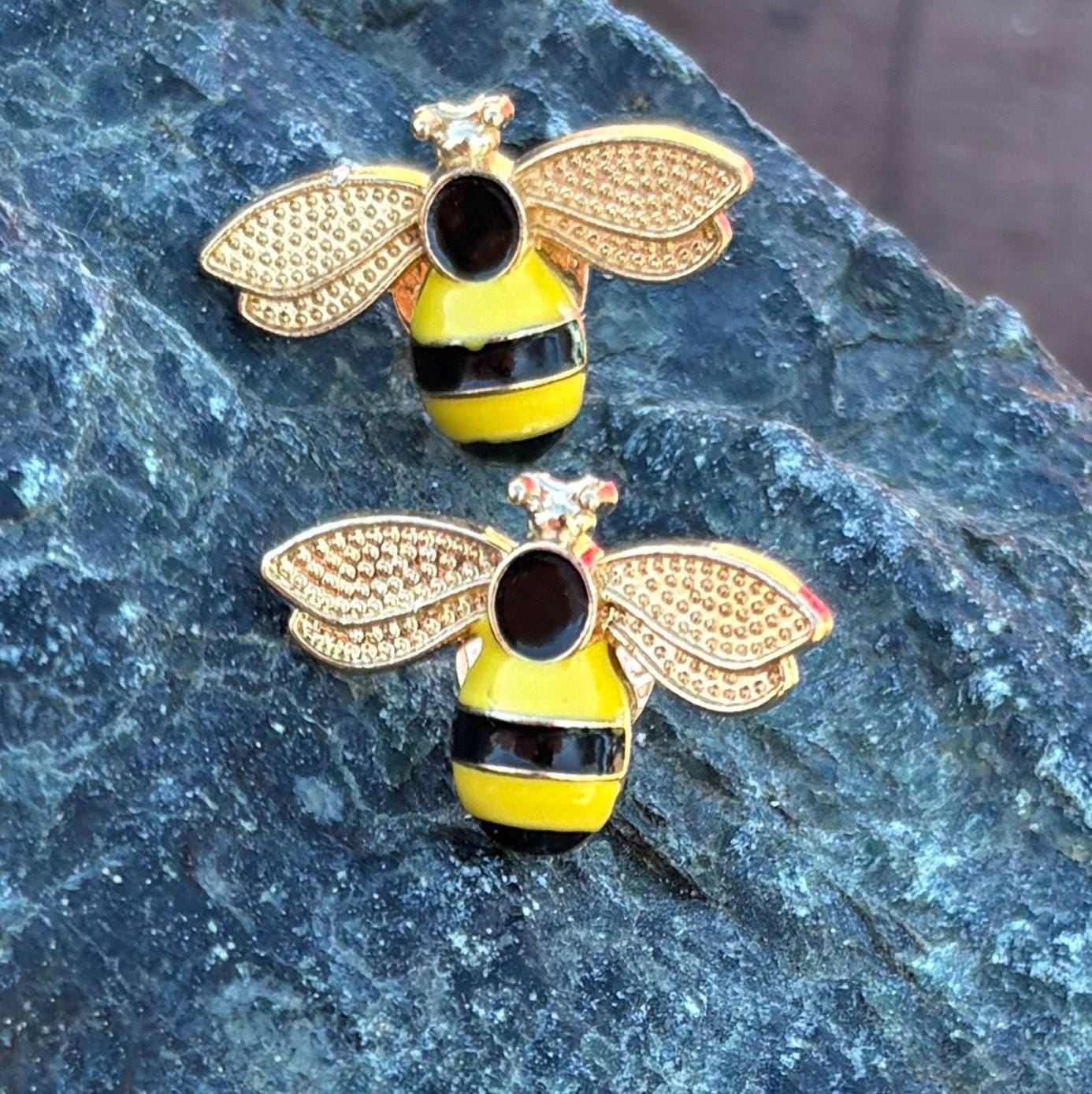 Yellow & Black Bee Stud Earrings | Nature Garden Insect Earrings Consecrated Jewelry Co.