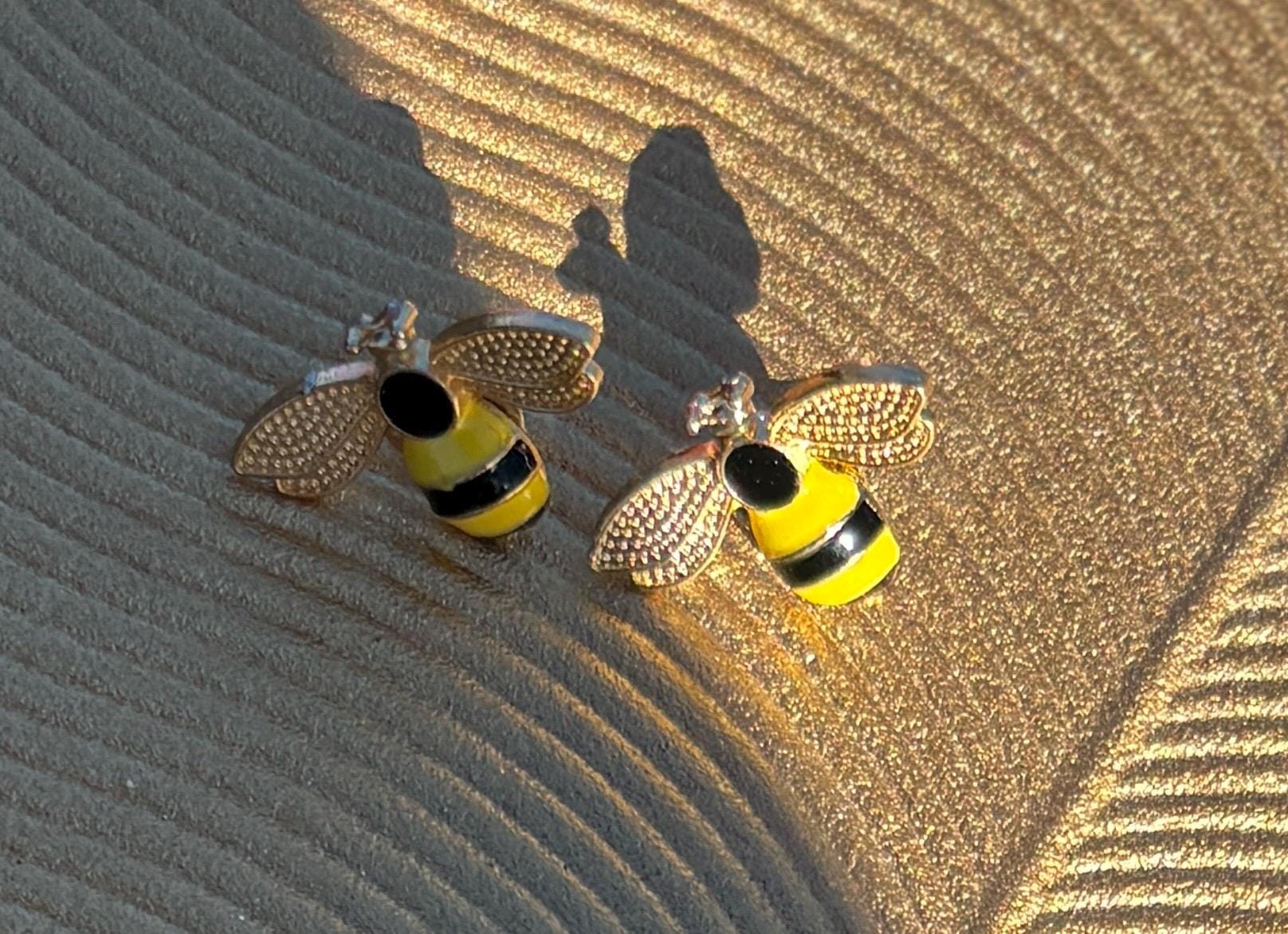 Yellow & Black Bee Stud Earrings | Nature Garden Insect Earrings Consecrated Jewelry Co.