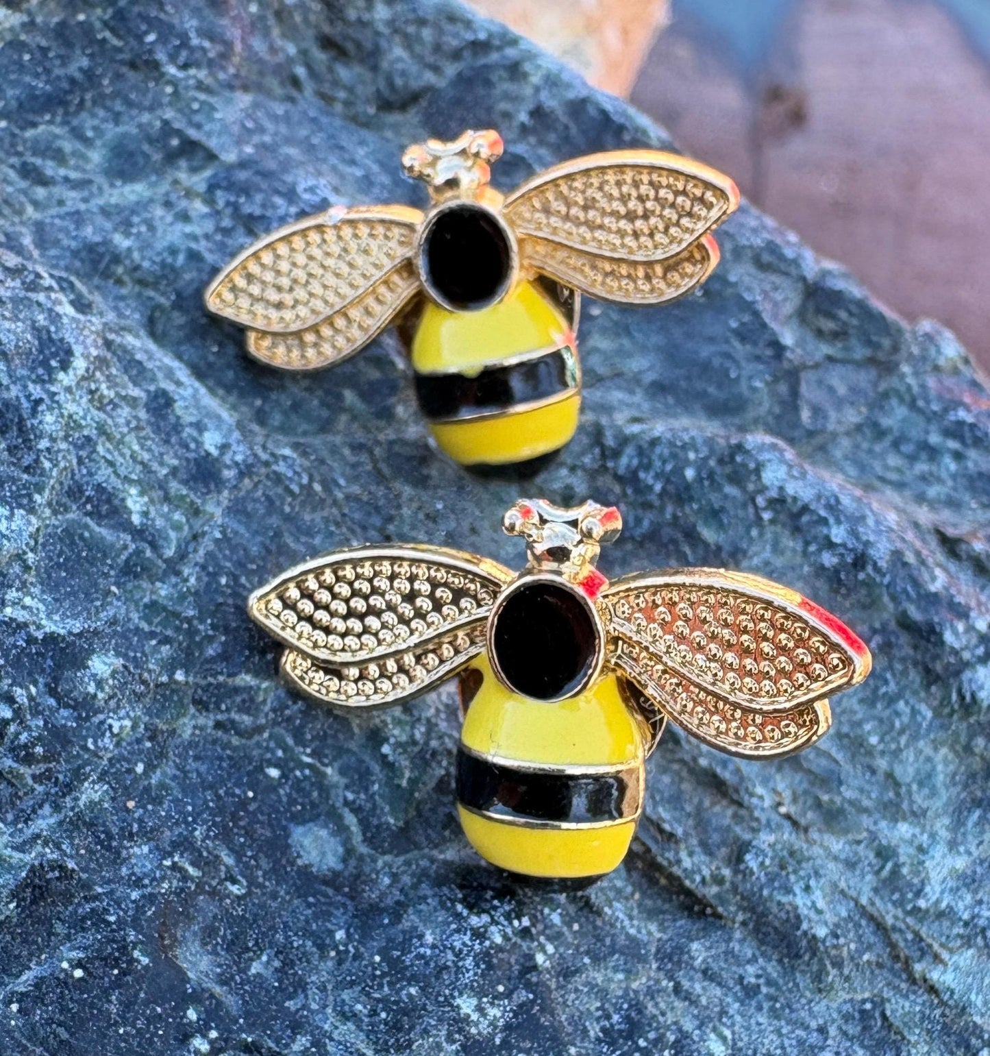 Yellow & Black Bee Stud Earrings | Nature Garden Insect Earrings Consecrated Jewelry Co.