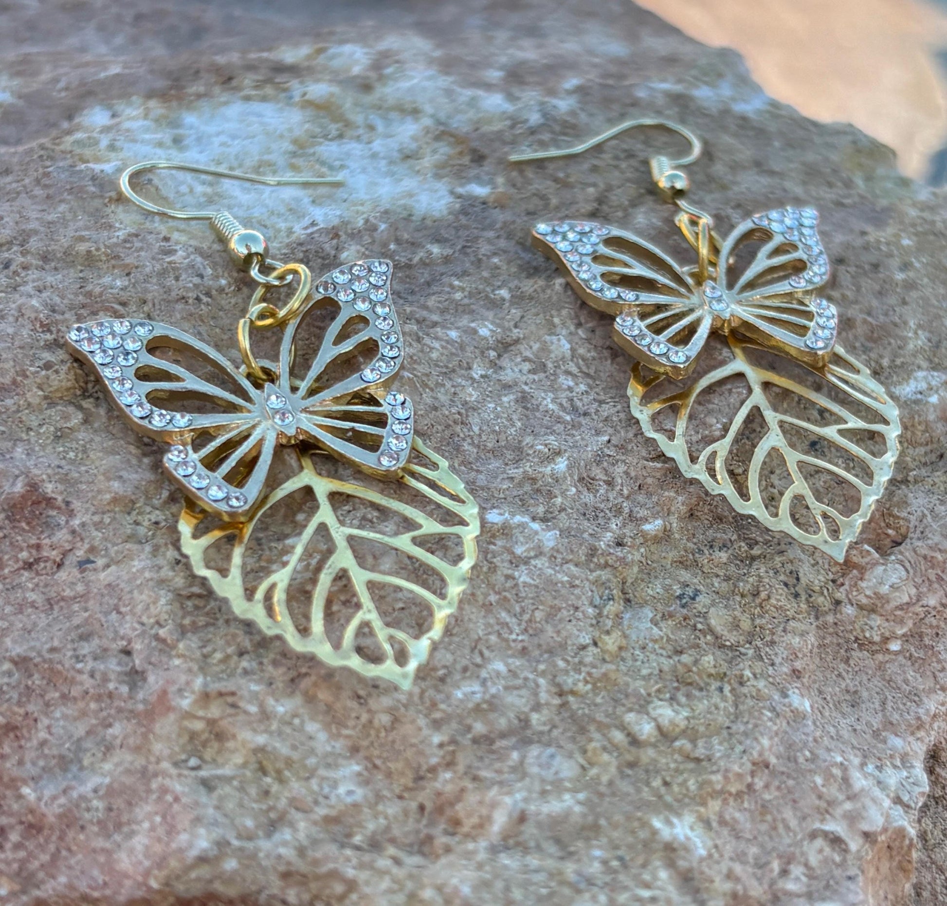 Gold Butterfly Dangle Earrings | Crystal Gemstone Garden Earrings Consecrated Jewelry Co.