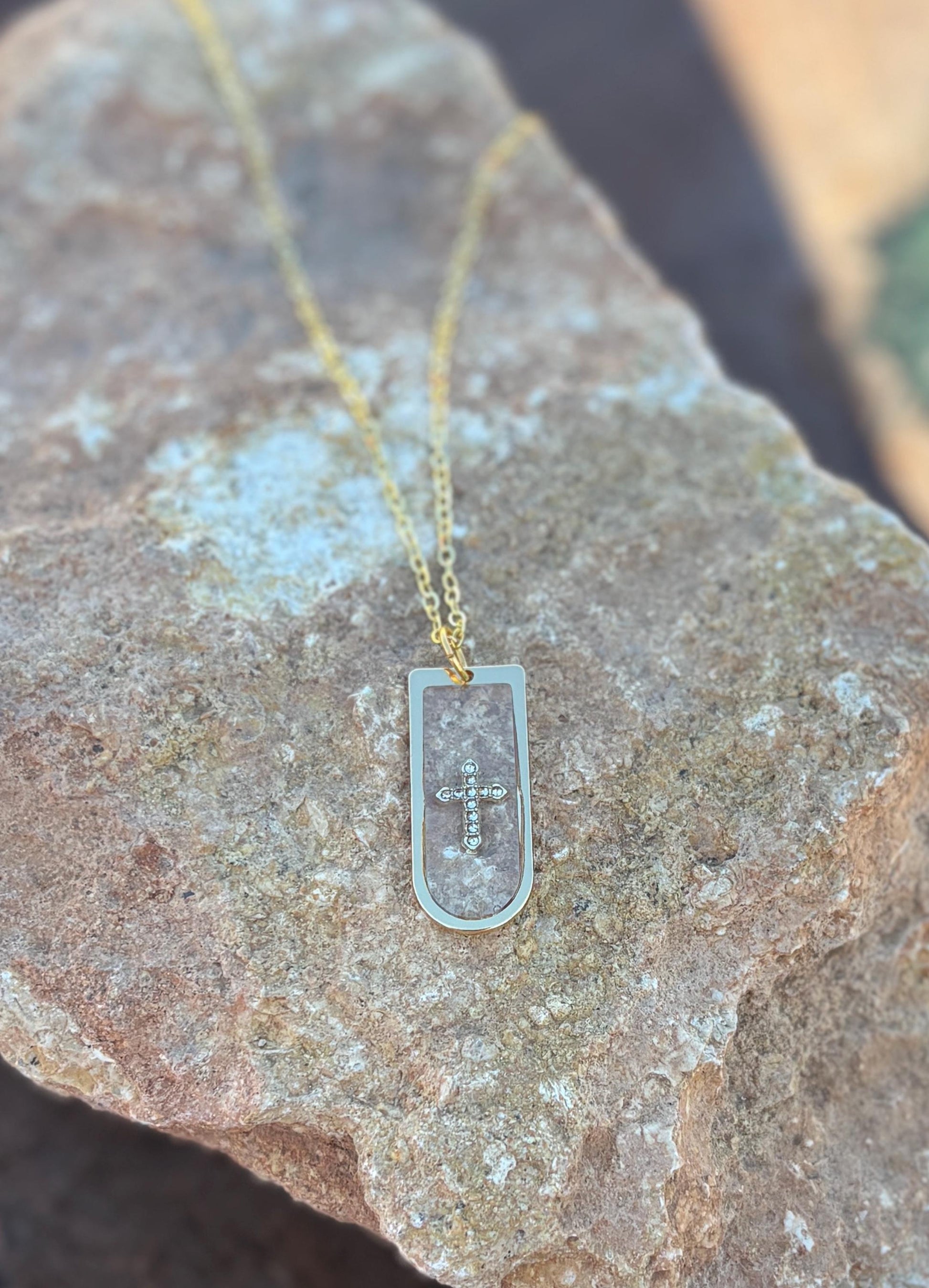 Gold Cross Gemstone Pendant Necklace | Resin Christian Faith Necklaces Consecrated Jewelry Co.
