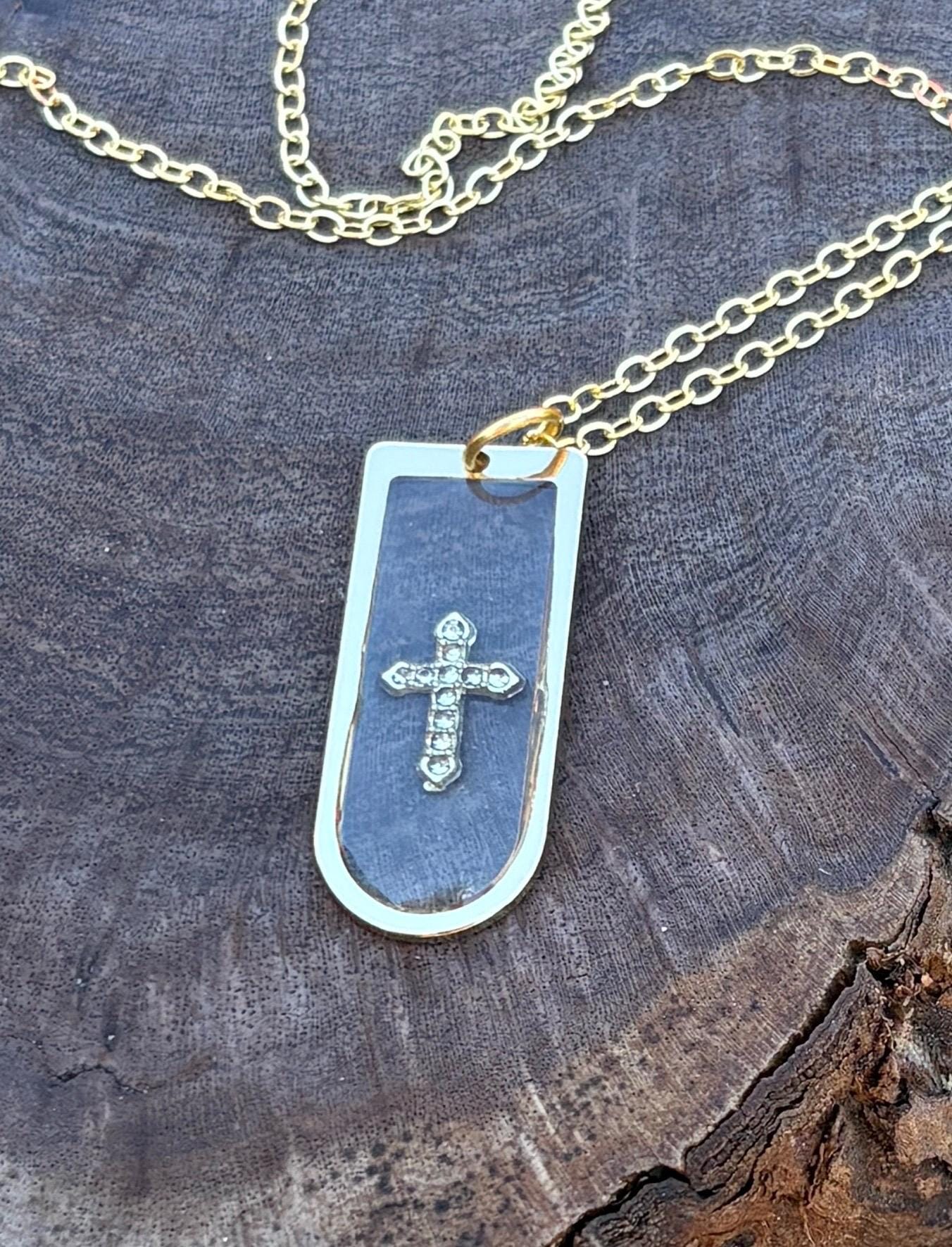 Gold Cross Gemstone Pendant Necklace | Resin Christian Faith Necklaces Consecrated Jewelry Co.