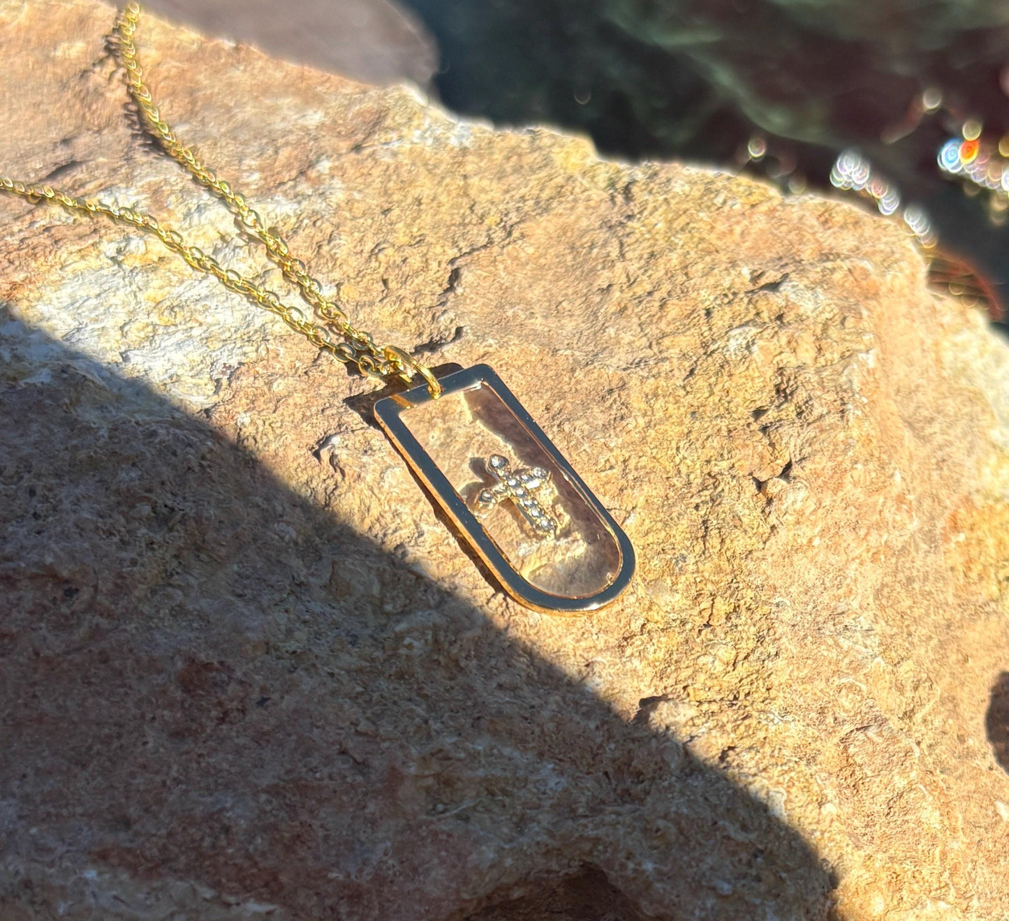 Gold Cross Gemstone Pendant Necklace | Resin Christian Faith Necklaces Consecrated Jewelry Co.