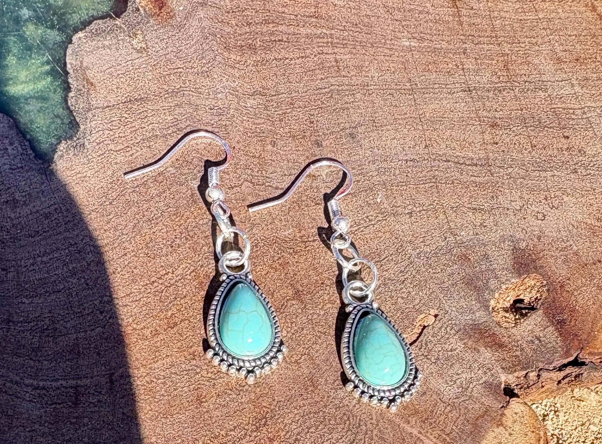 Turquoise Dangle Earrings | Blue & Silver Teal Teardrop Earrings Consecrated Jewelry Co.