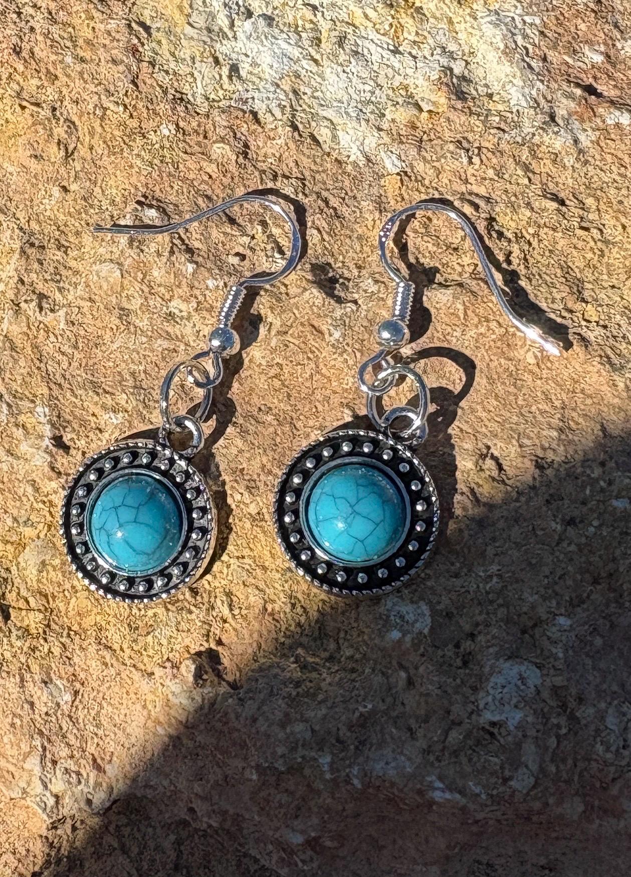 Silver Turquoise Dangle Earrings | Beaded Boho Western Earrings Consecrated Jewelry Co.