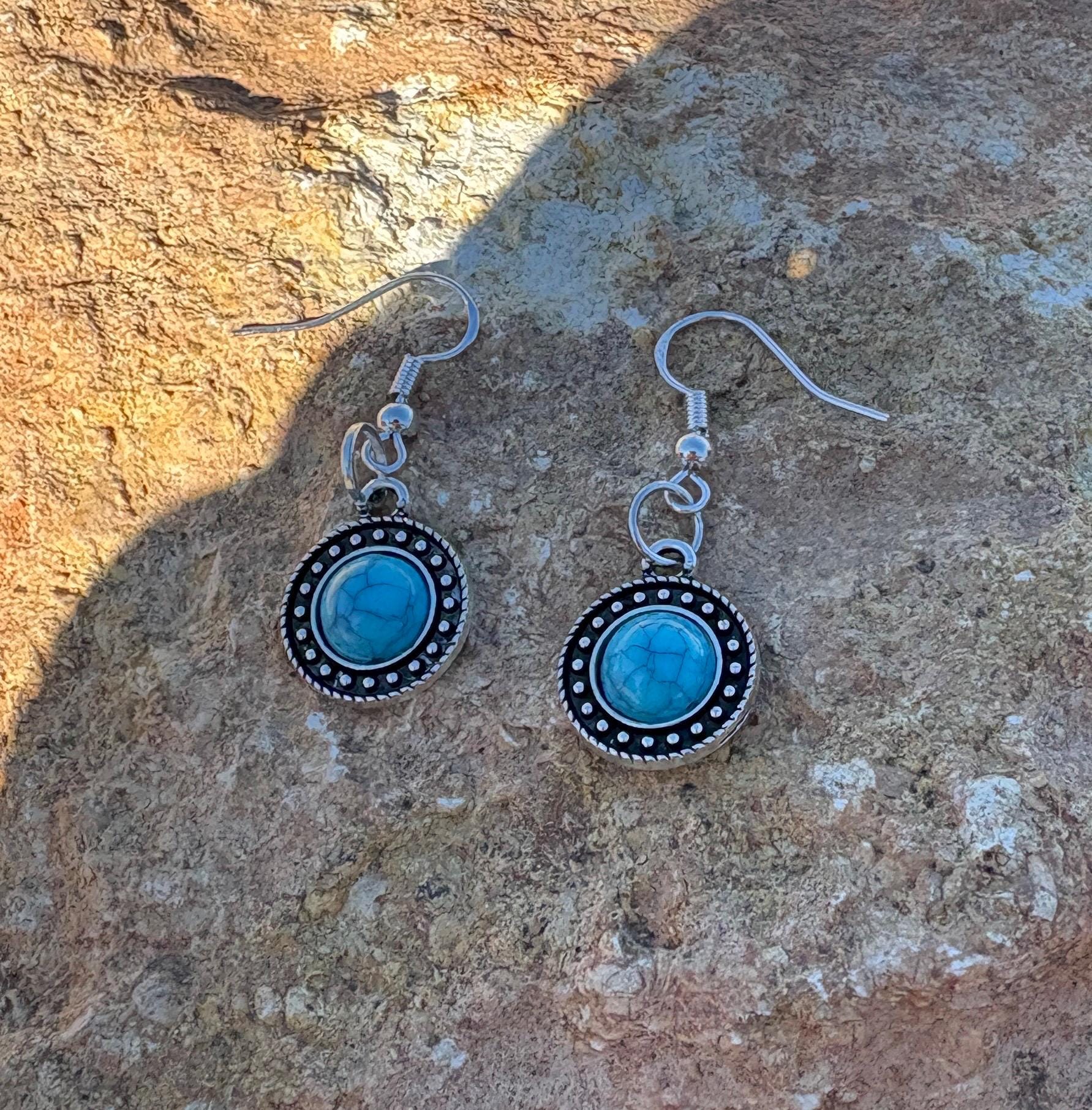 Silver Turquoise Dangle Earrings | Beaded Boho Western Earrings Consecrated Jewelry Co.