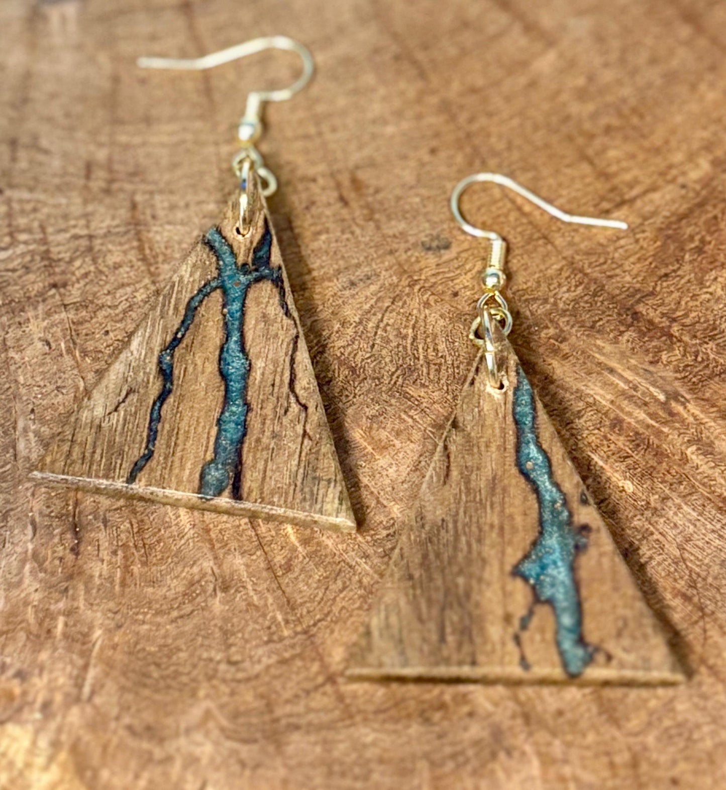 Black Walnut Geometric Triangle Earrings | Teal Turquoise Resin Earrings Consecrated Jewelry Co.