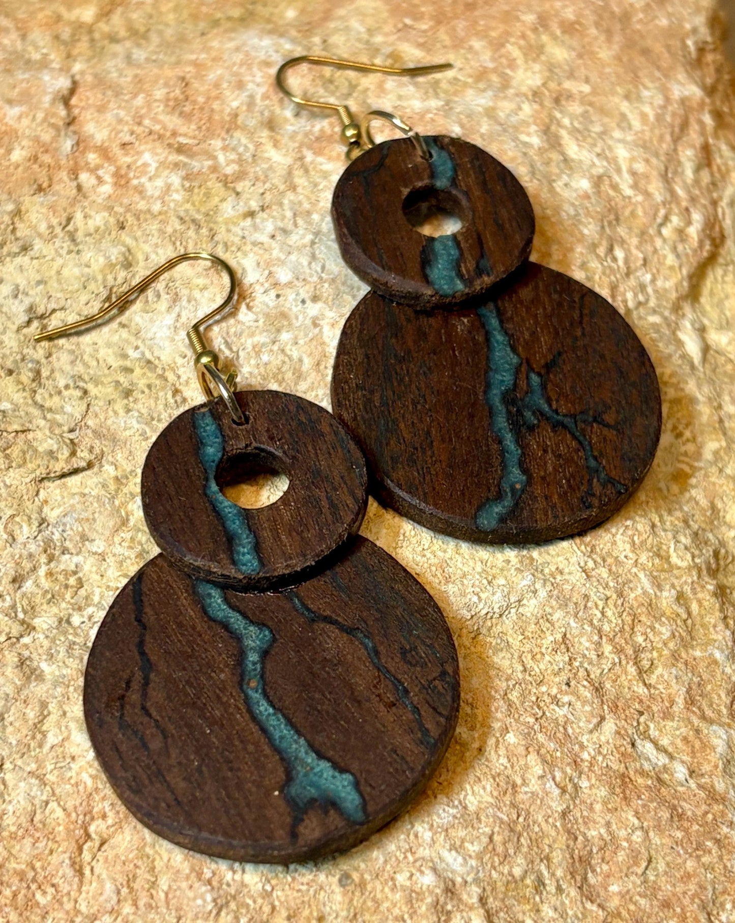 Black Walnut Dangle Earrings | Teal Resin Inlay Boho Wood Earrings Consecrated Jewelry Co.