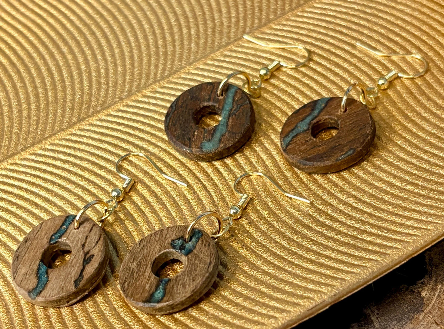 Black Walnut Circle Earrings | Teal Resin Inlay Boho Wood Earrings Consecrated Jewelry Co.