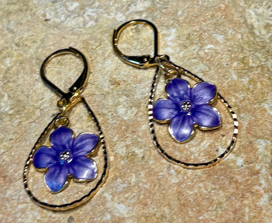 Gold Teardrop Earrings | Dainty Purple Flower Floral Huggie Earrings Consecrated Jewelry Co.