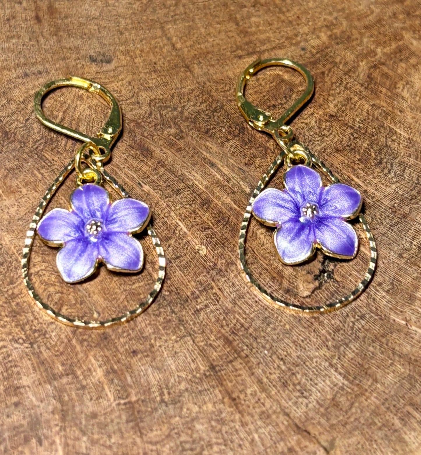 Gold Teardrop Earrings | Dainty Purple Flower Floral Huggie Earrings Consecrated Jewelry Co.