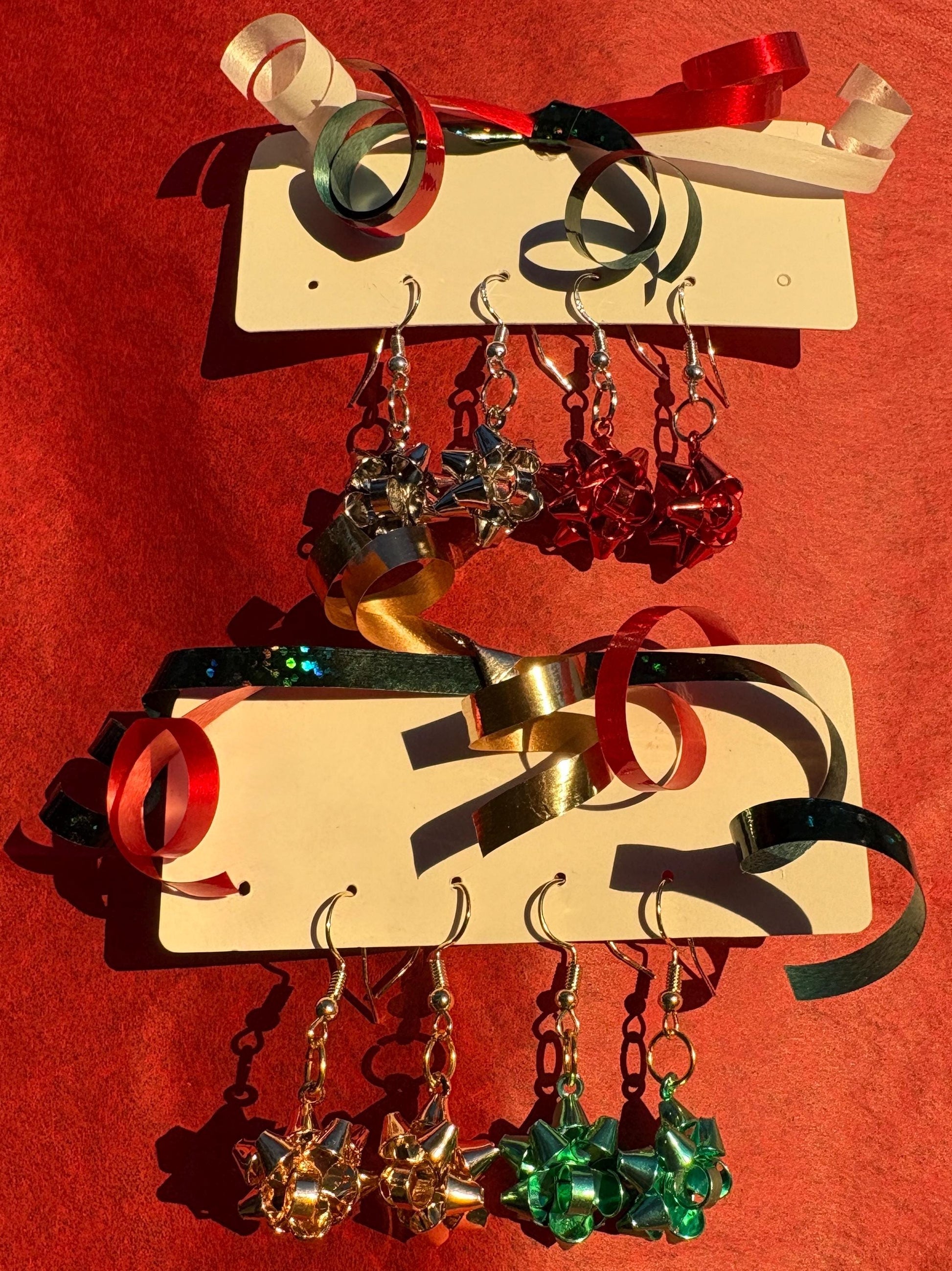 Christmas Bow Dangle Earrings | Colorful Holiday Metal Bows Earrings Consecrated Jewelry Co.