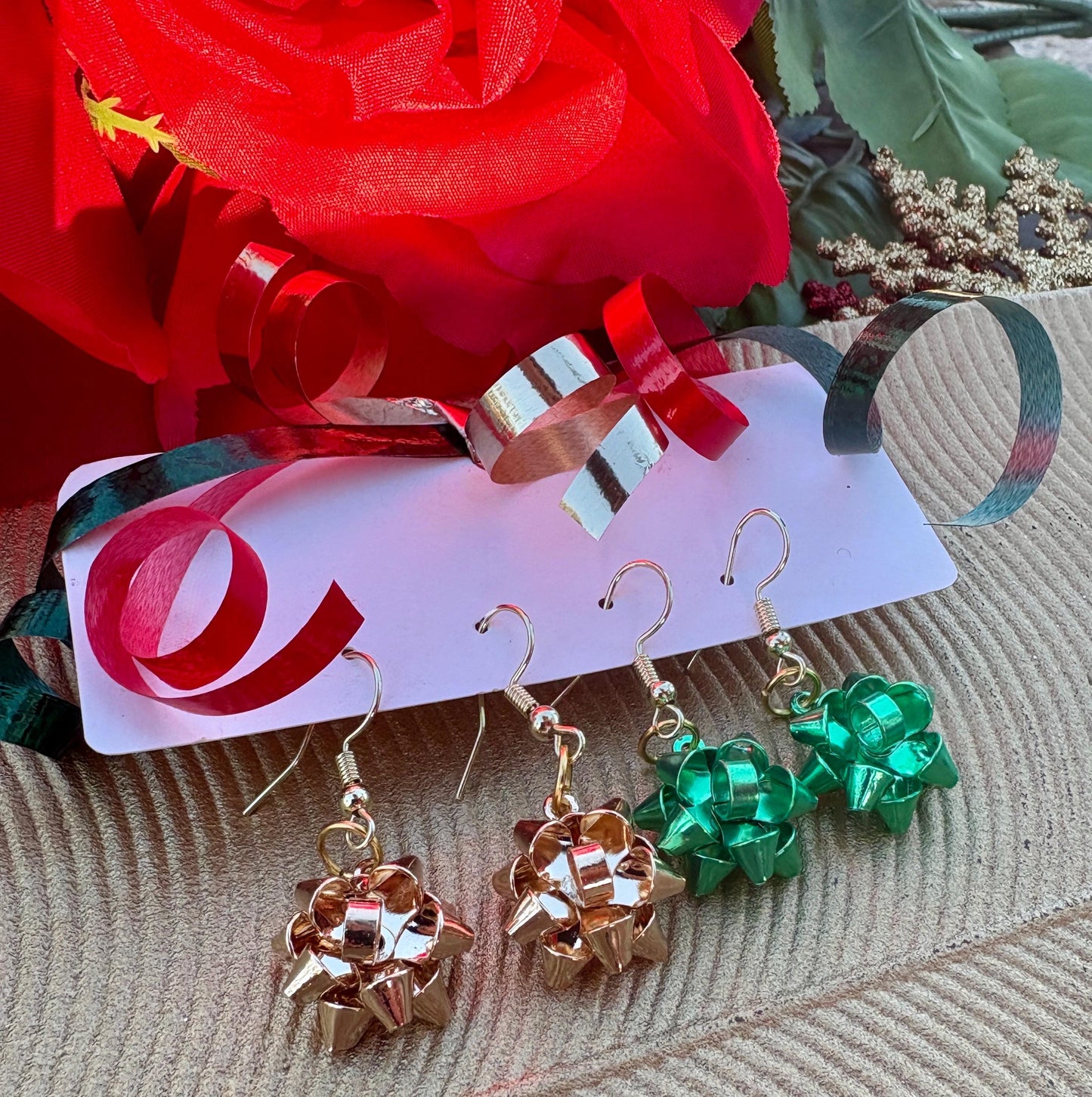 Christmas Bow Dangle Earrings | Colorful Holiday Metal Bows Earrings Consecrated Jewelry Co.