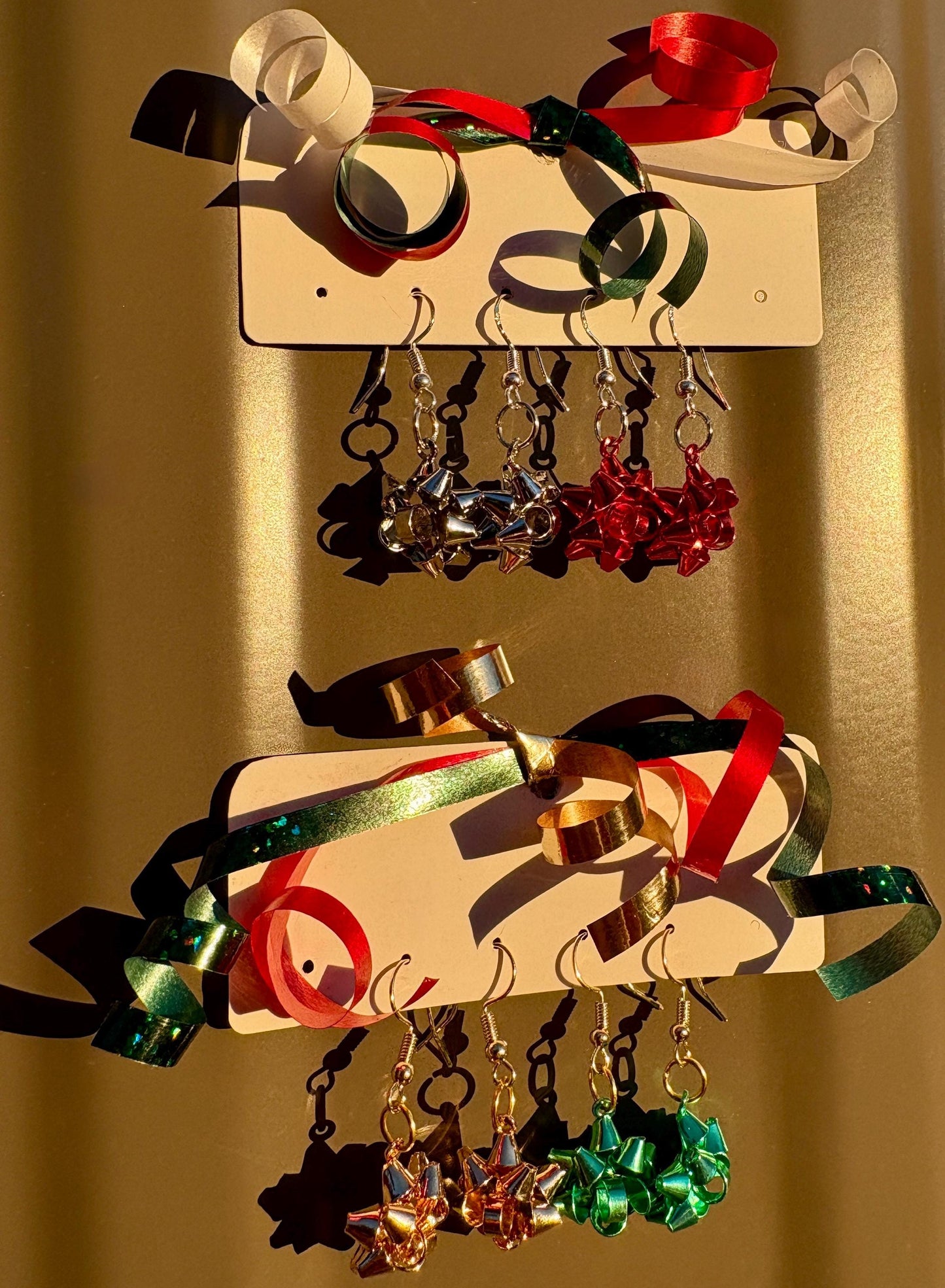 Christmas Bow Dangle Earrings | Colorful Holiday Metal Bows Earrings Consecrated Jewelry Co.