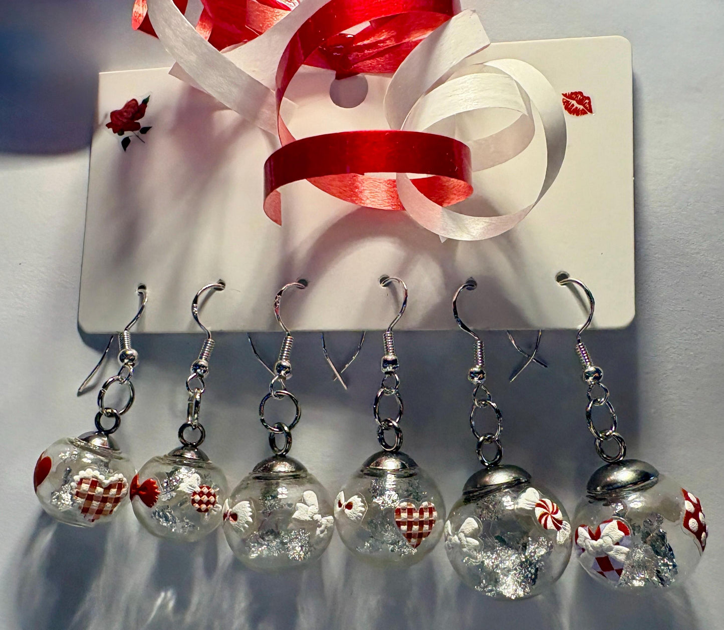 Valentine's Globe Ornament Earrings | Set of 3 | Heart Lips Flowers Earrings Consecrated Jewelry Co.