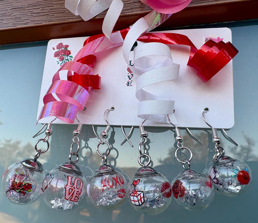 Valentine's Globe Ornament Earrings | Set of 3 | Heart Lips Flowers Earrings Consecrated Jewelry Co.