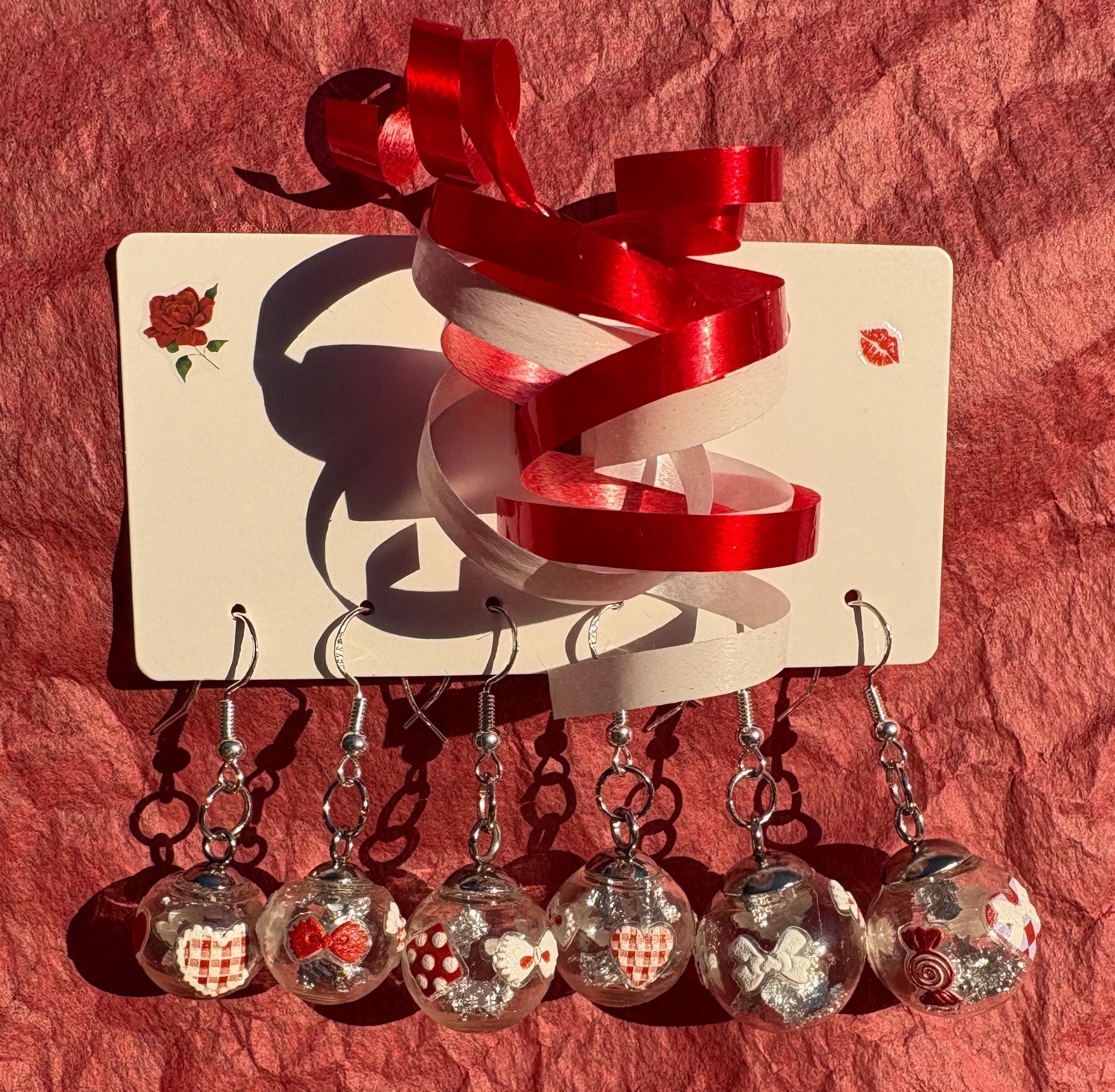 Valentine's Globe Ornament Earrings | Set of 3 | Heart Lips Flowers Earrings Consecrated Jewelry Co.