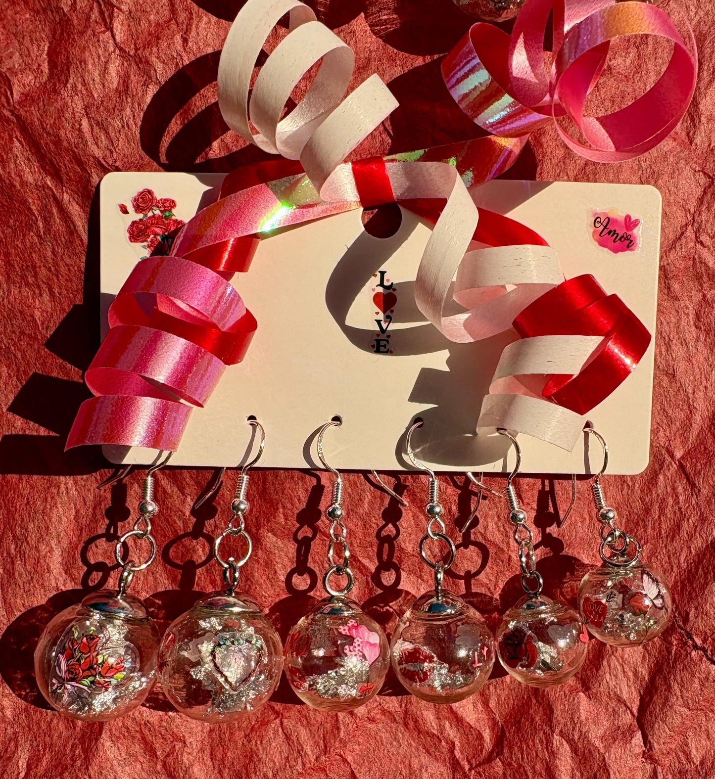Valentine's Globe Ornament Earrings | Set of 3 | Heart Lips Flowers Earrings Consecrated Jewelry Co.