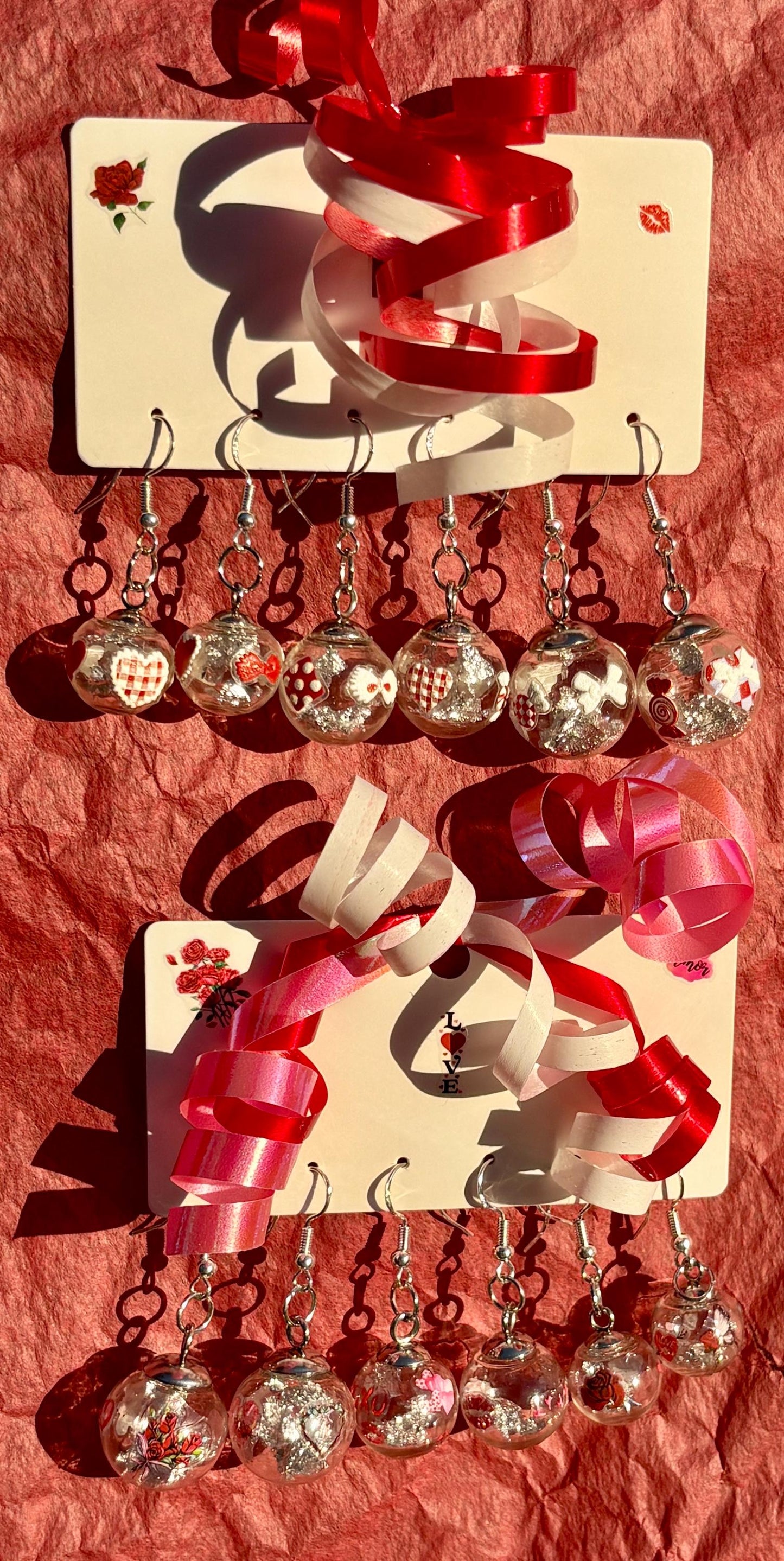 Valentine's Globe Ornament Earrings | Set of 3 | Heart Lips Flowers Earrings Consecrated Jewelry Co.