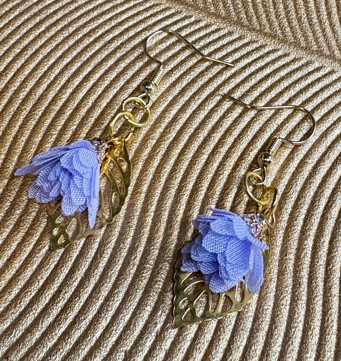 Handmade Gold Leaf Dangle Earrings | Fabric Floral Charm Earrings Consecrated Jewelry Co.